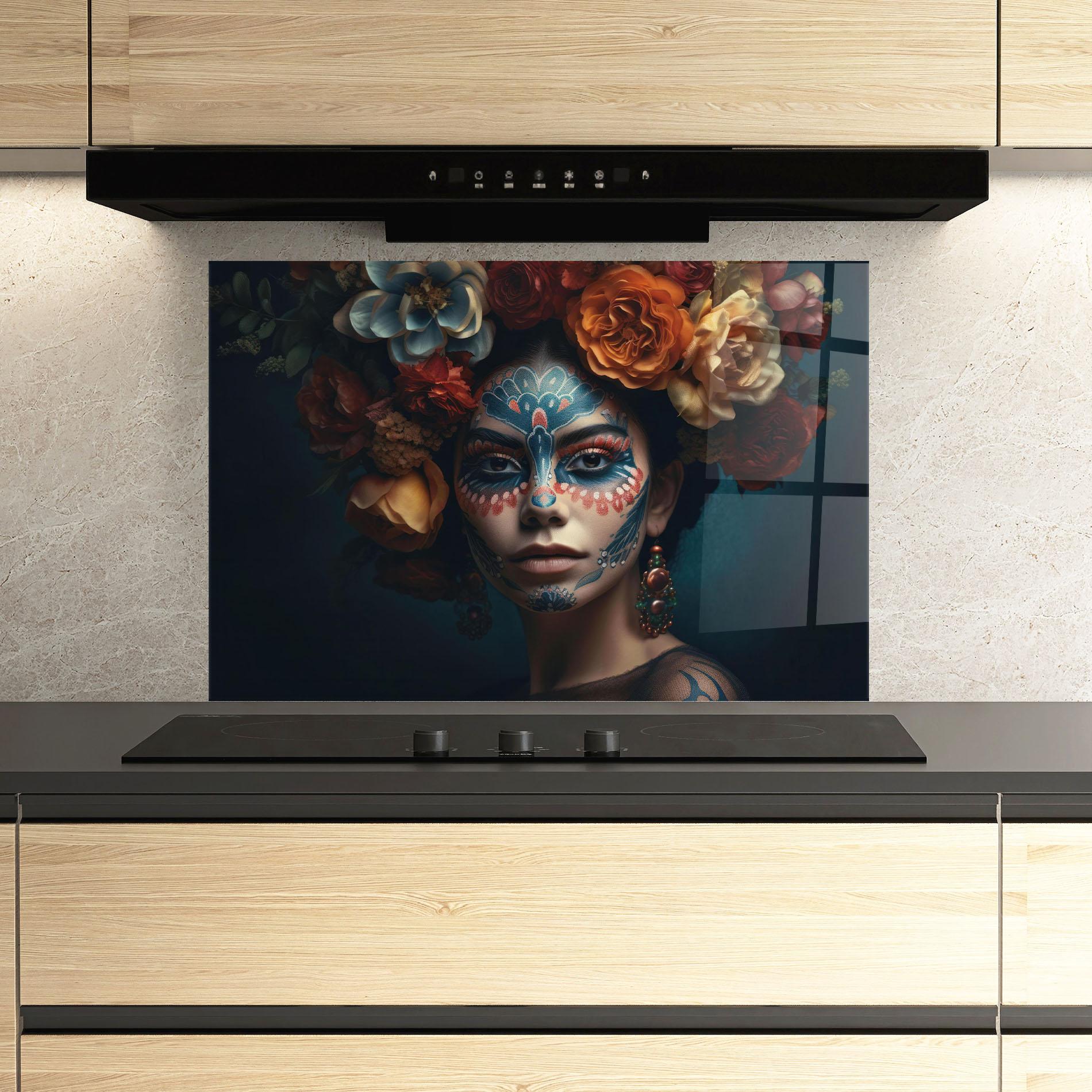 Panel Szklany do Kuchni Skull Makeup mockup 3