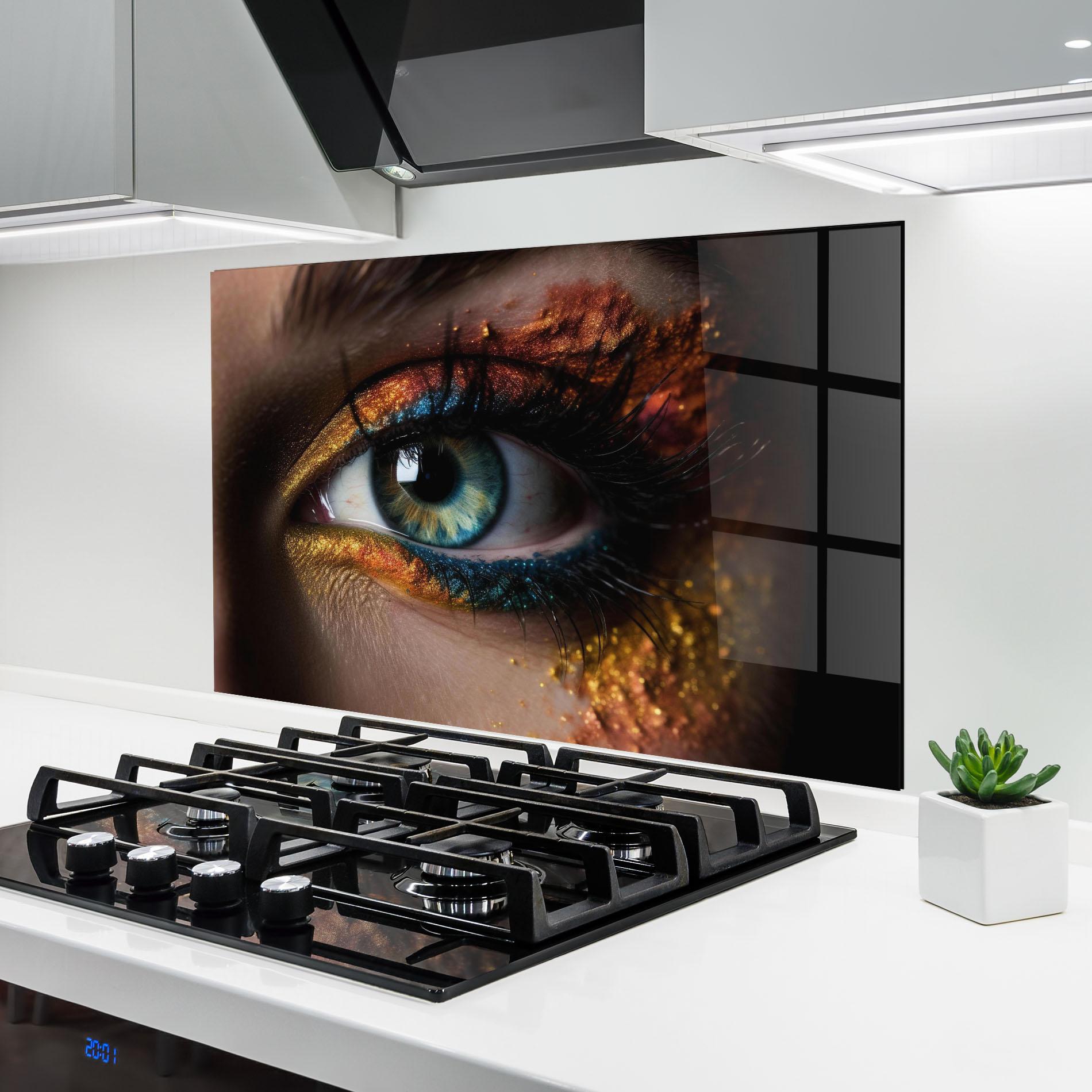 Panel Szklany do Kuchni Blue Green Eye Makeup mockup 6