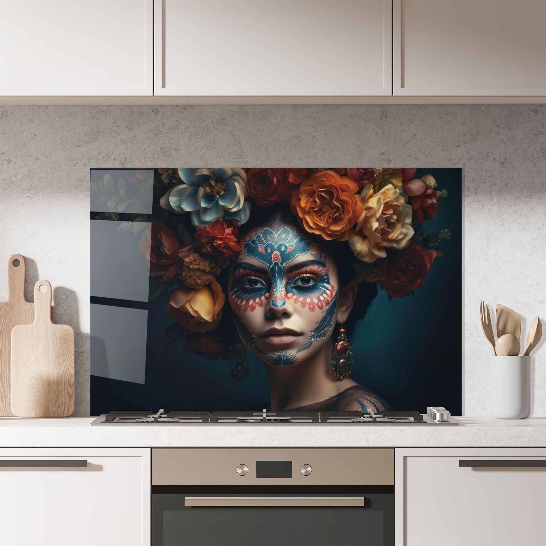 Panel Szklany do Kuchni Skull Makeup mockup 7