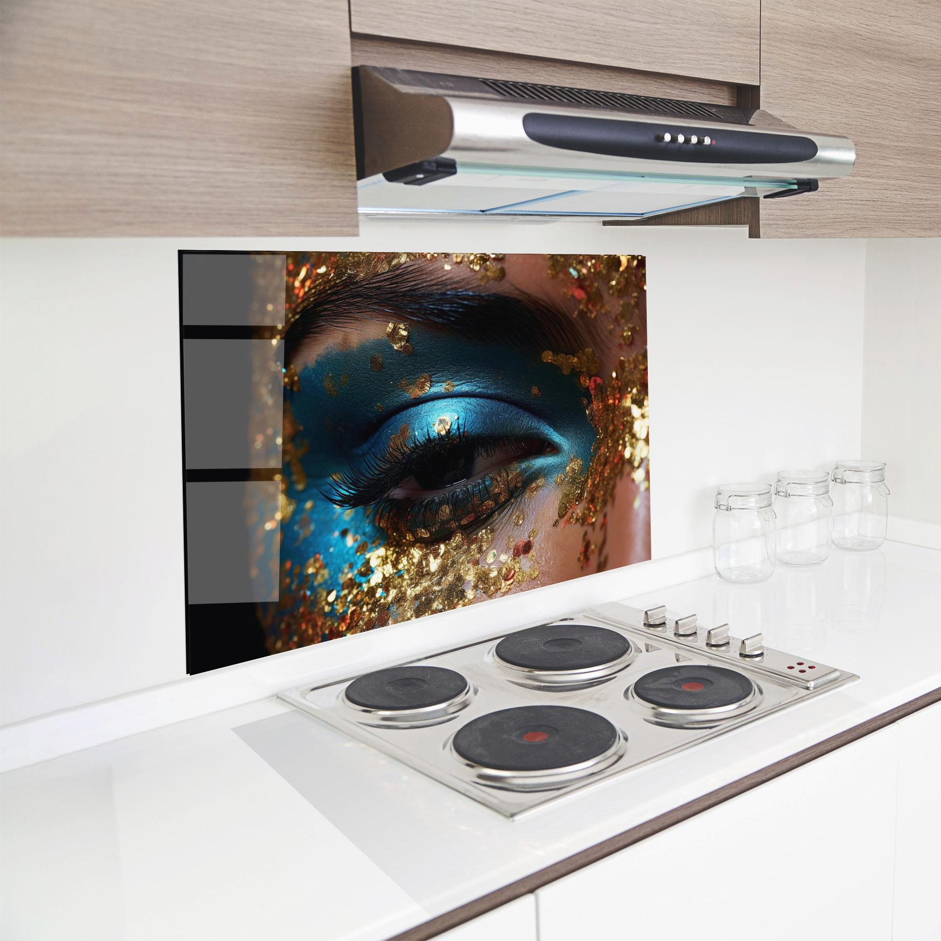 Panel Szklany do Kuchni Blue Gold Glitter mockup 8