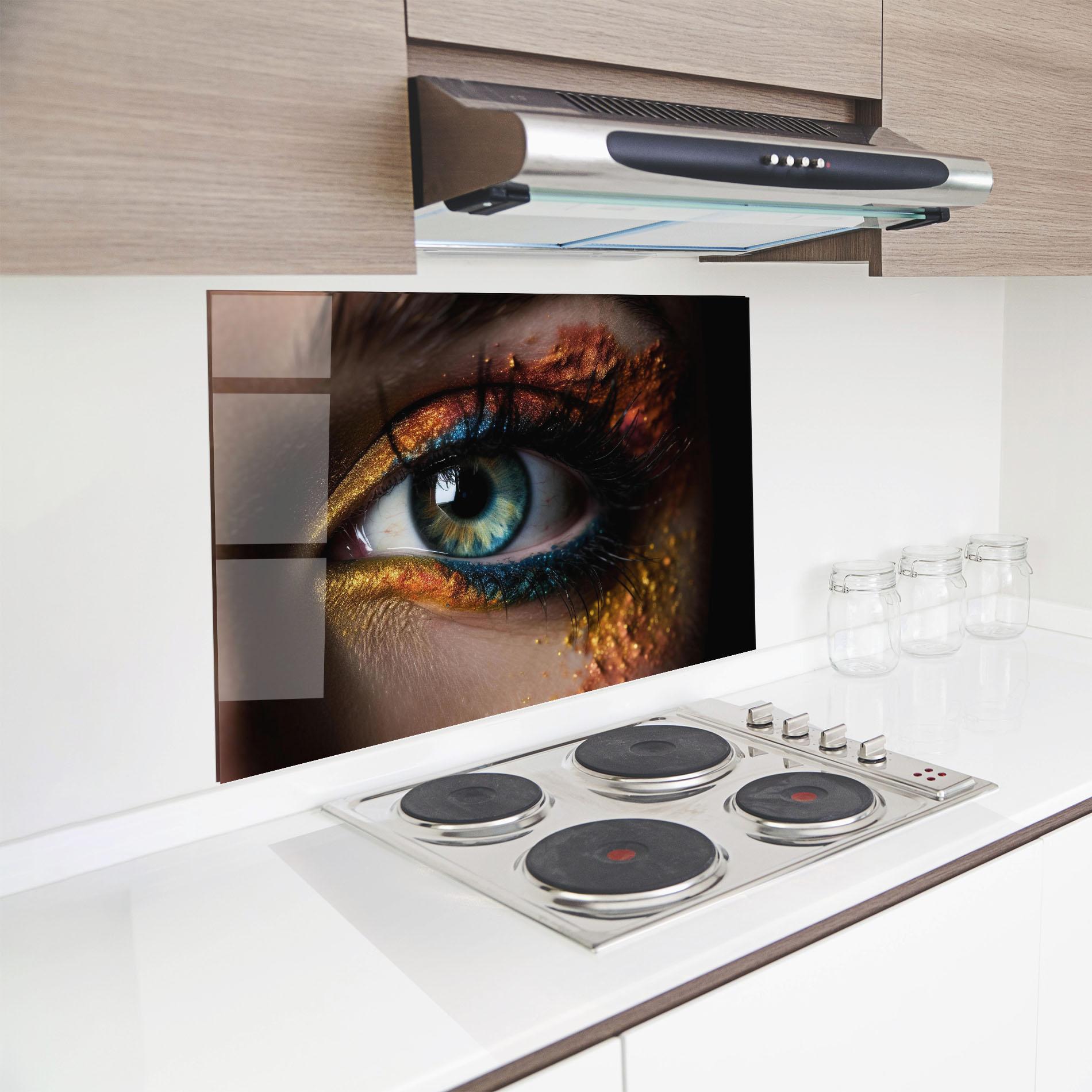 Panel Szklany do Kuchni Blue Green Eye Makeup mockup 8