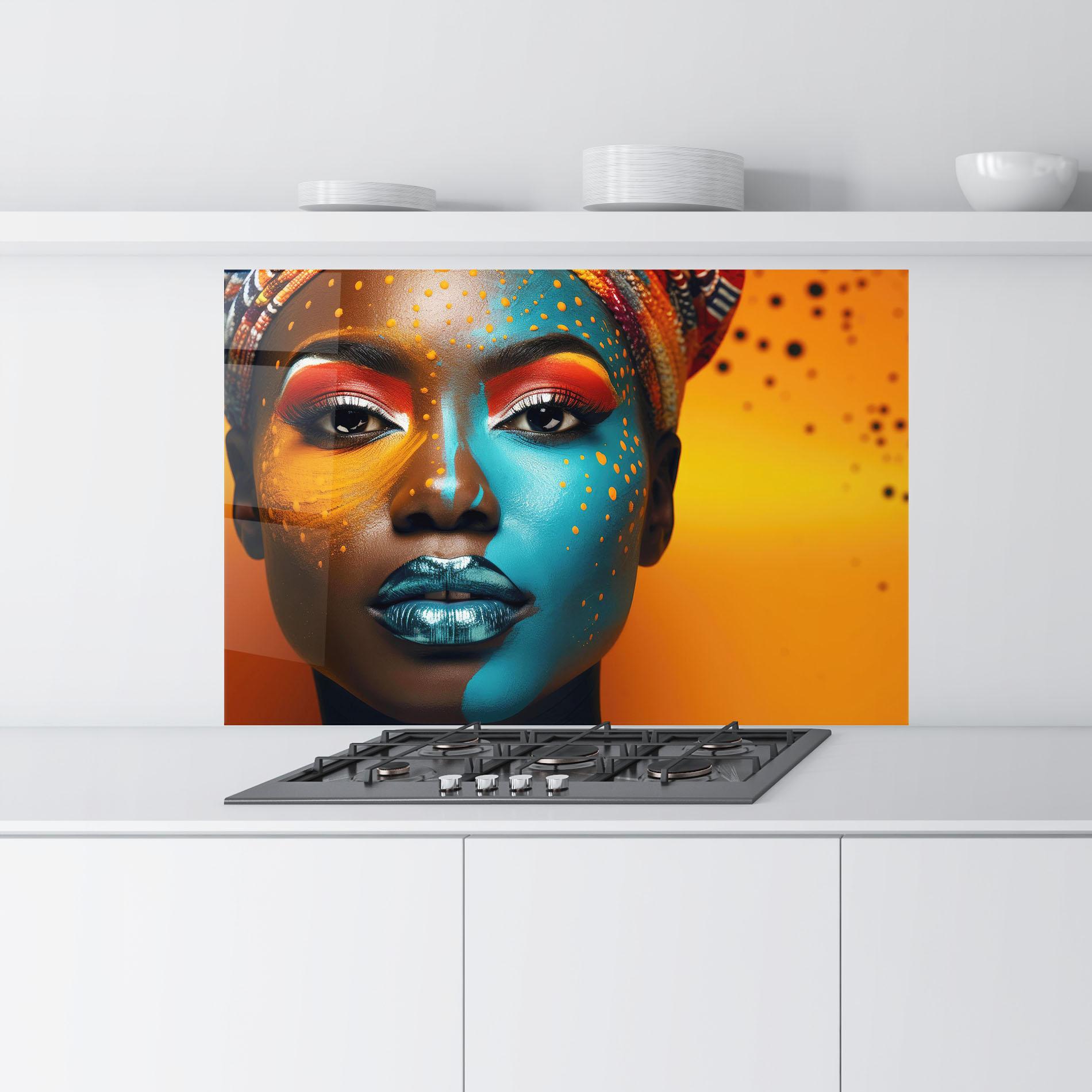 Panel Szklany do Kuchni Blue Brown Skin Woman mockup 9