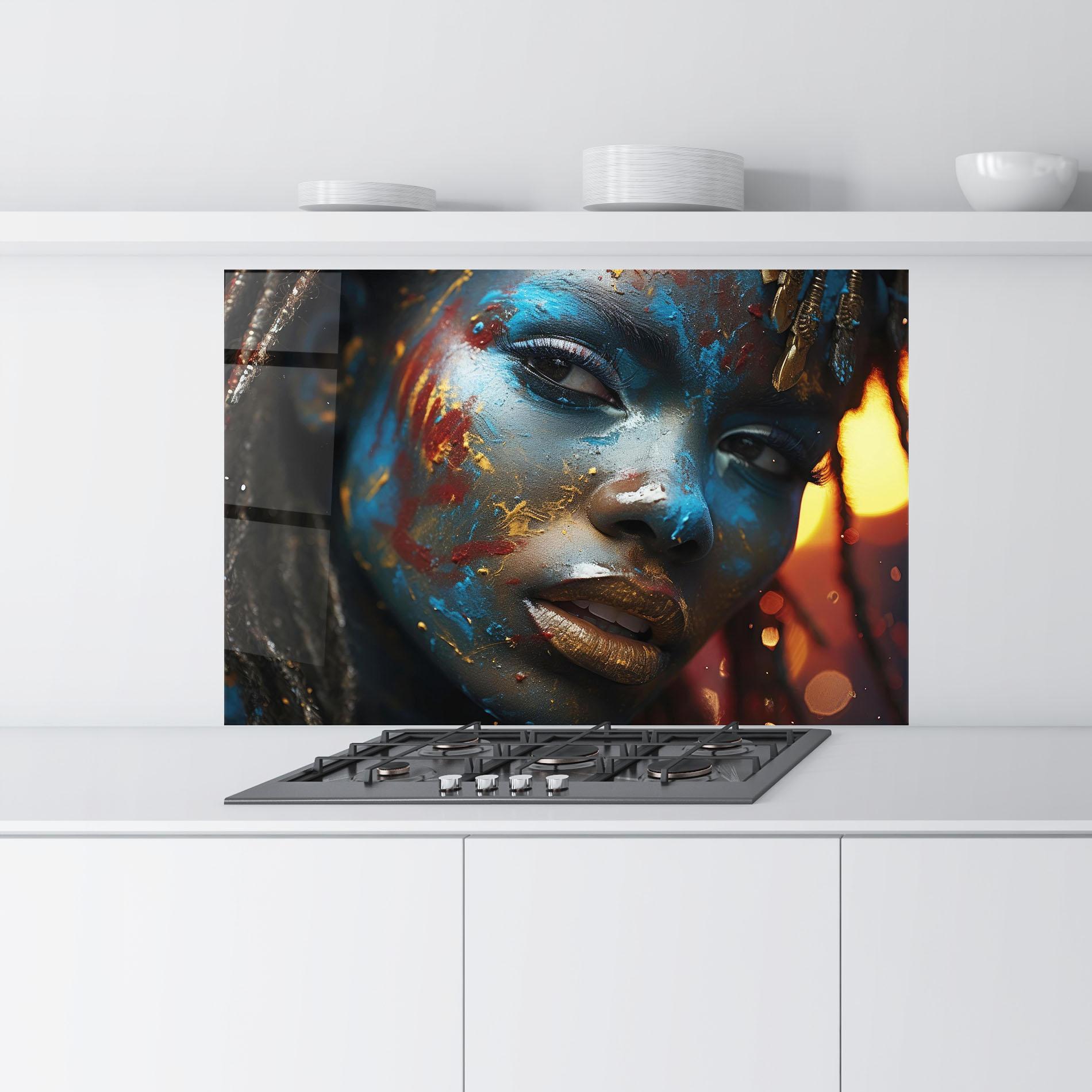 Panel Szklany do Kuchni Blue Paint Woman mockup 9