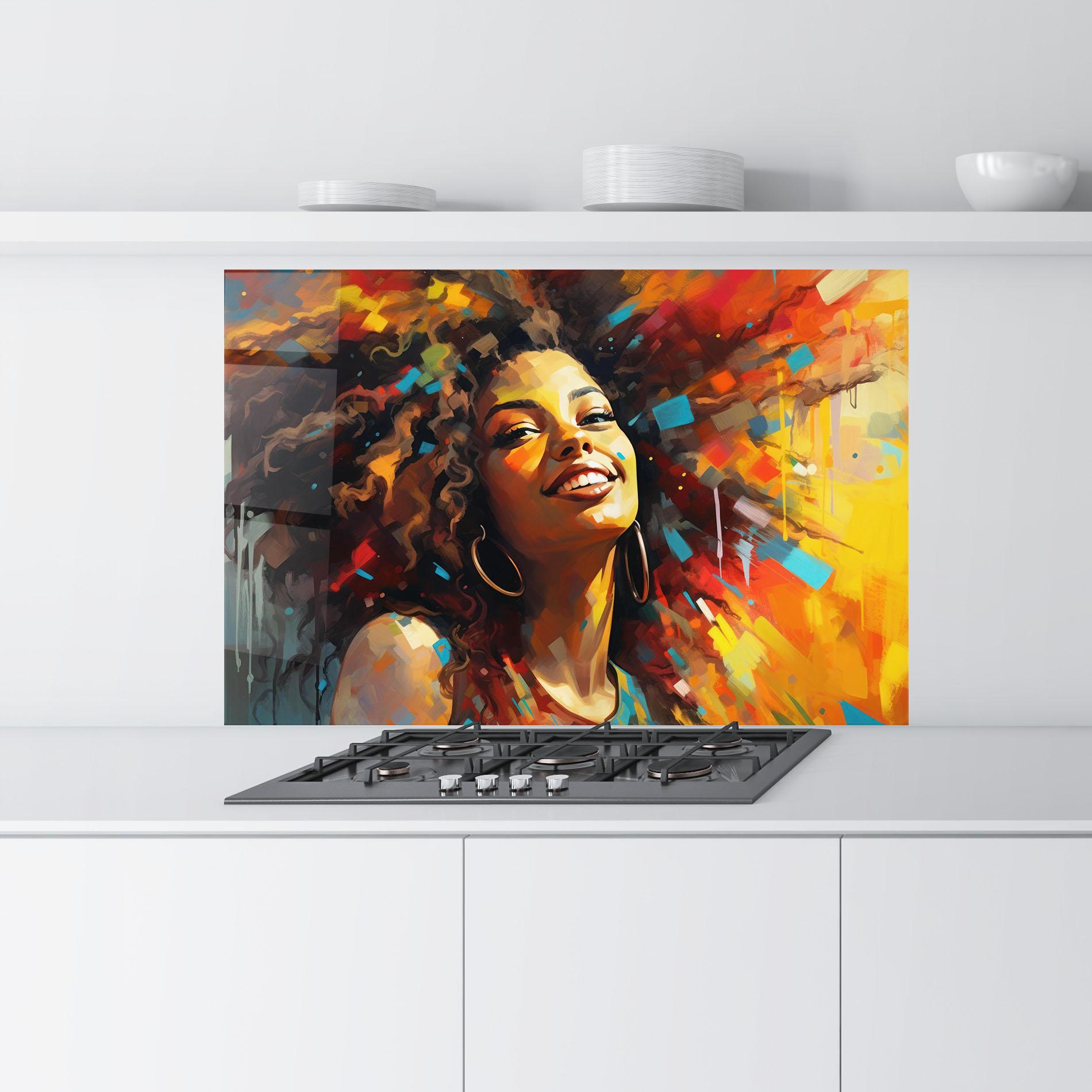 Panel Szklany do Kuchni Cheerful African Woman mockup 9