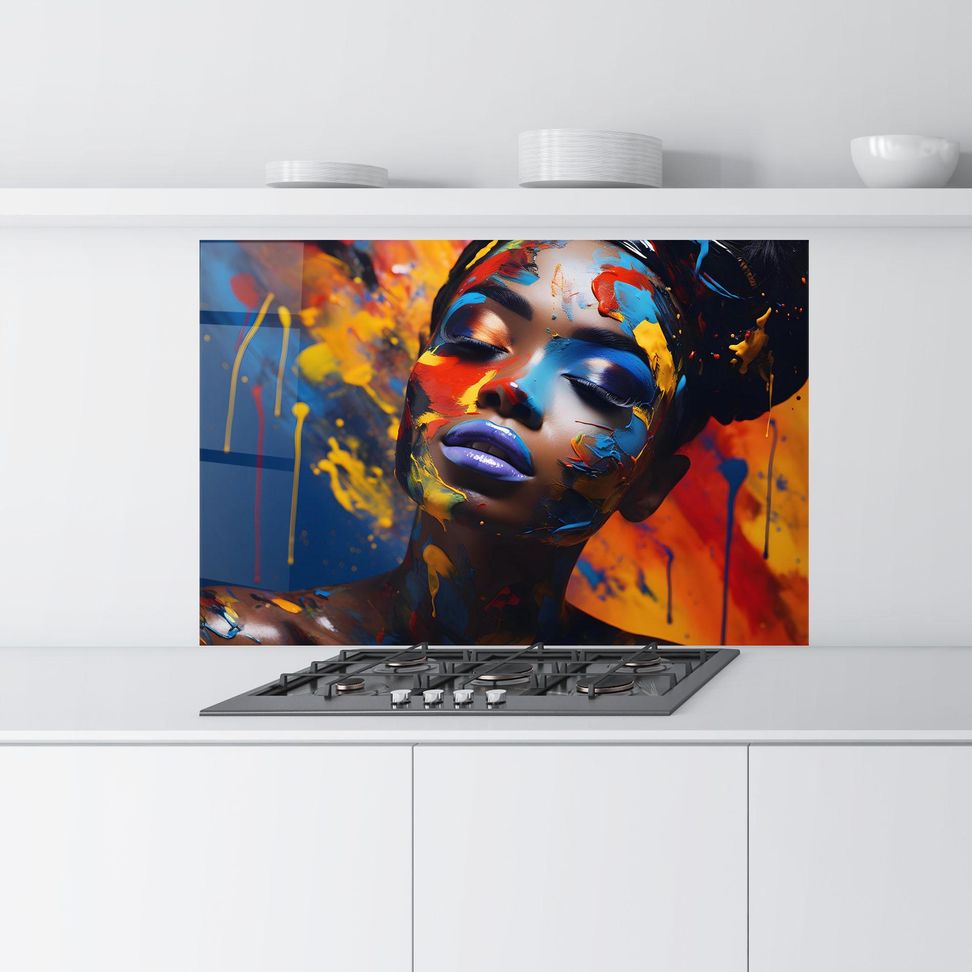 Panel Szklany do Kuchni Color Splash African Woman mockup 9