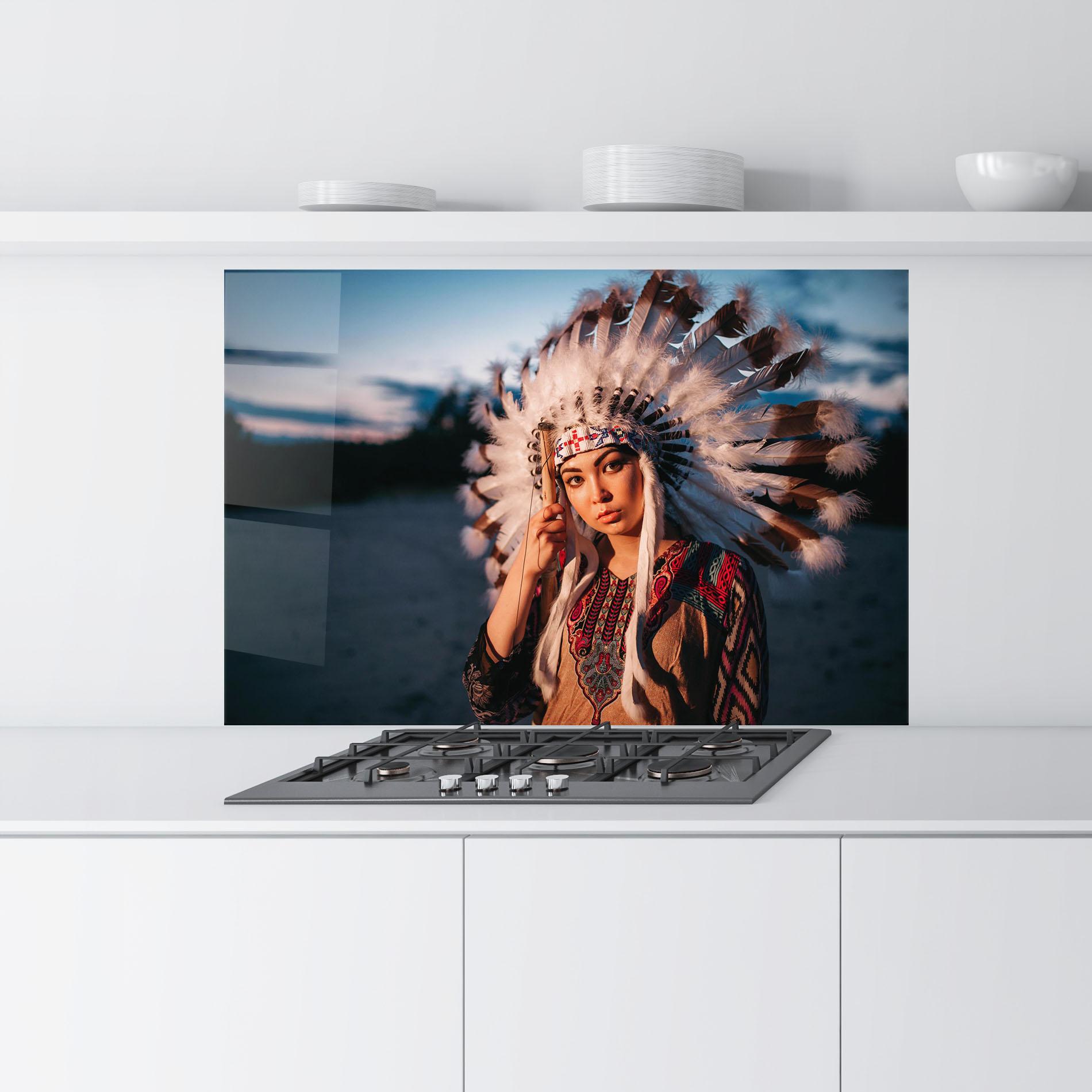 Panel Szklany do Kuchni Indian Woman Sunset mockup 9