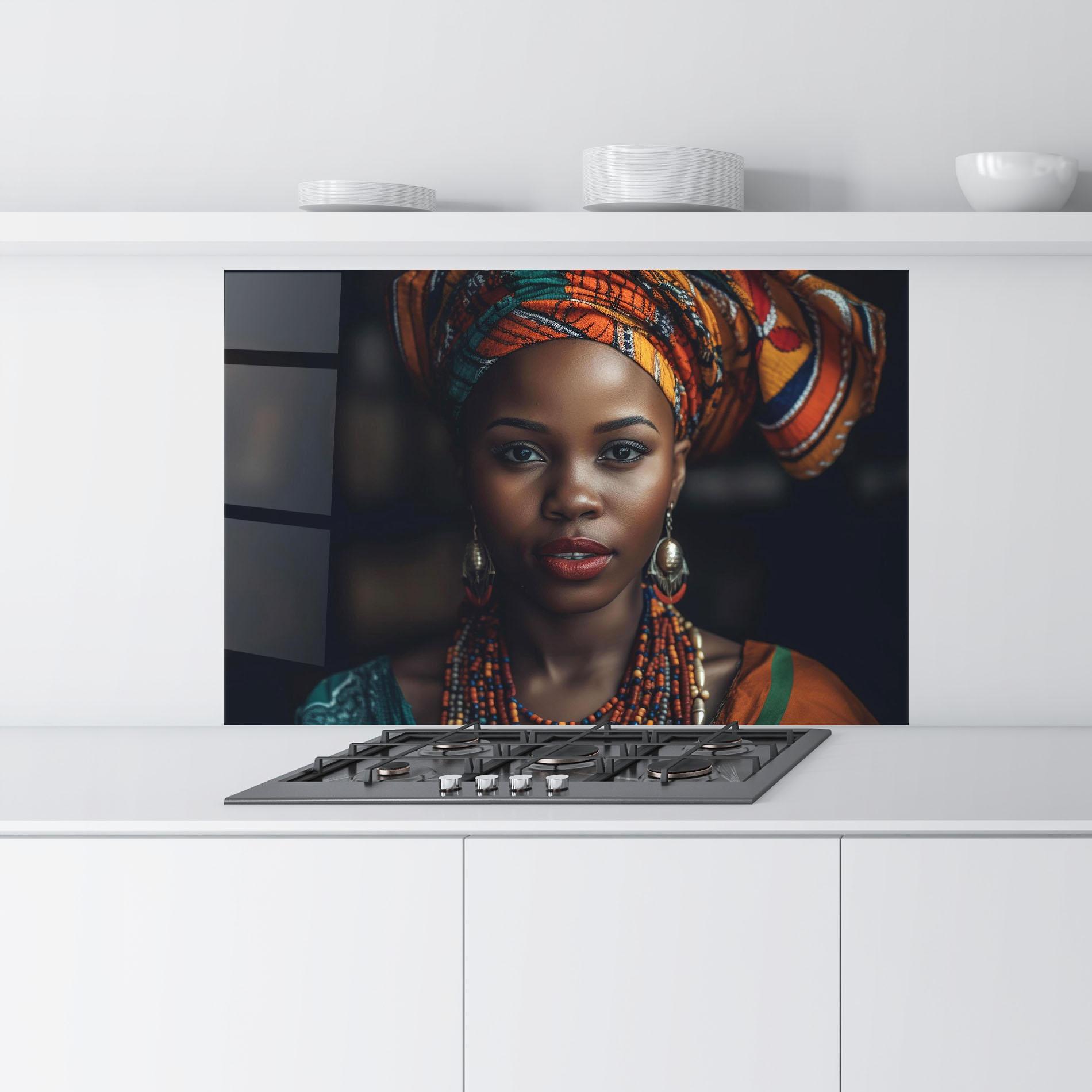 Panel Szklany do Kuchni Young African Woman mockup 9