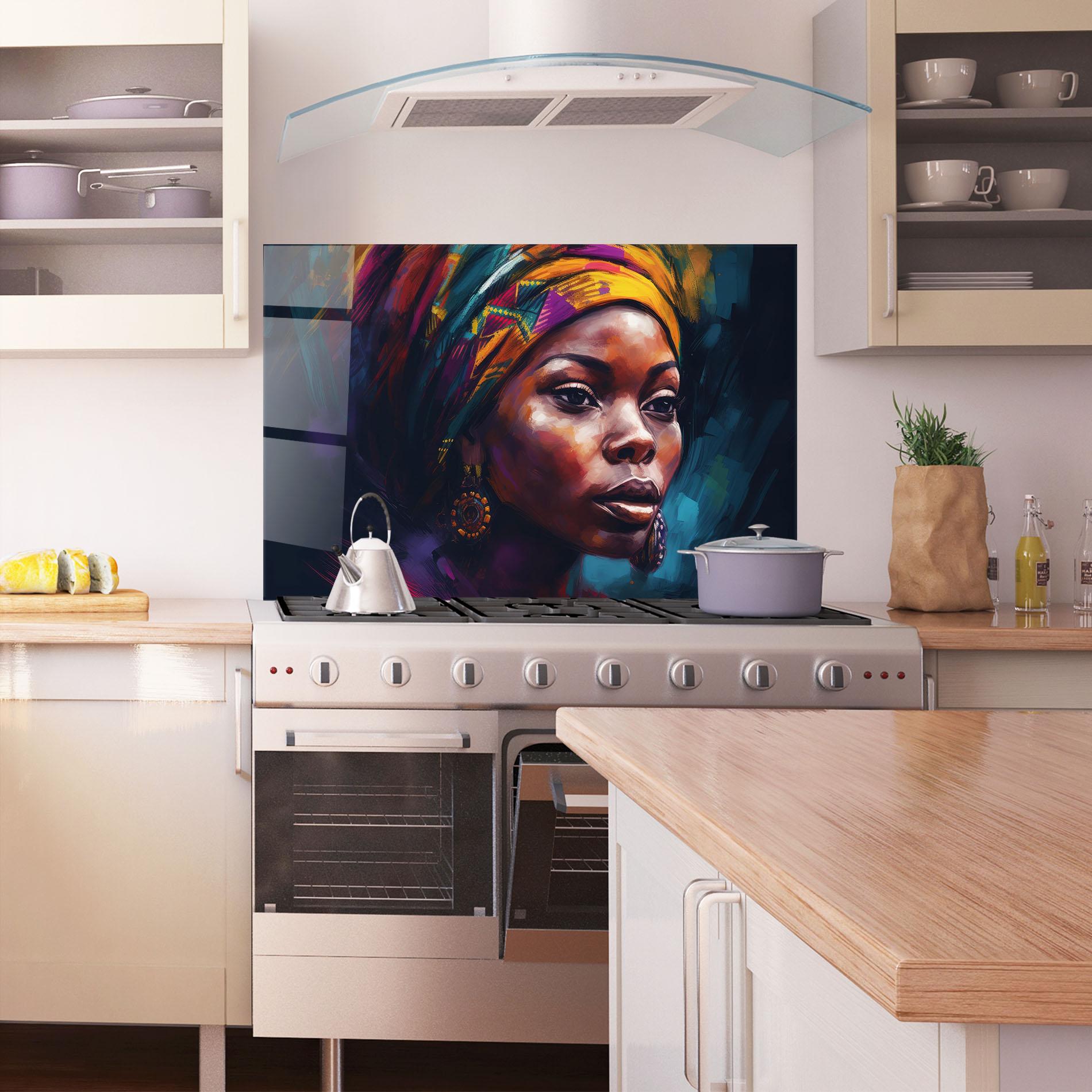 Panel Szklany do Kuchni Black Traditional Woman mockup 1