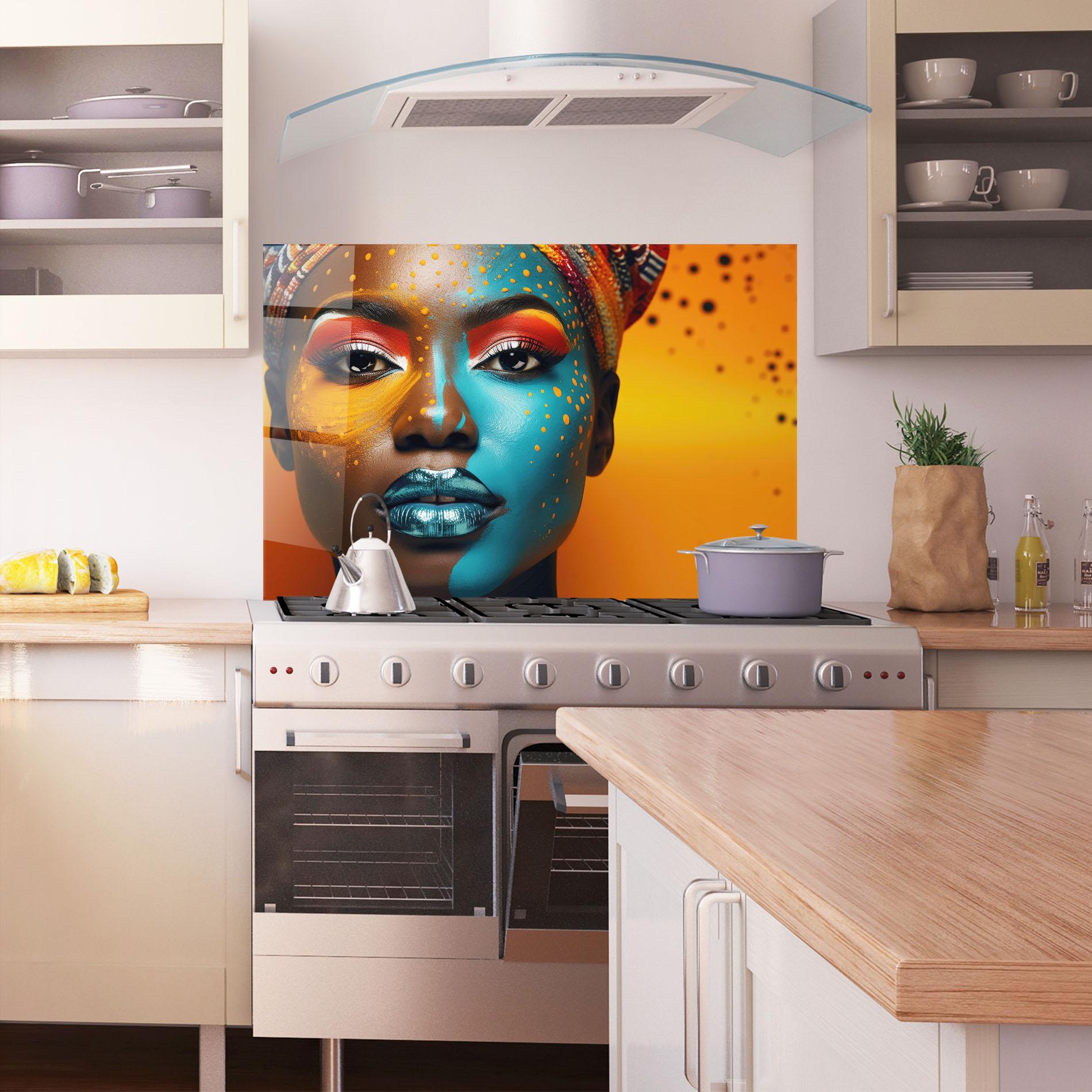 Panel Szklany do Kuchni Blue Brown Skin Woman mockup 1