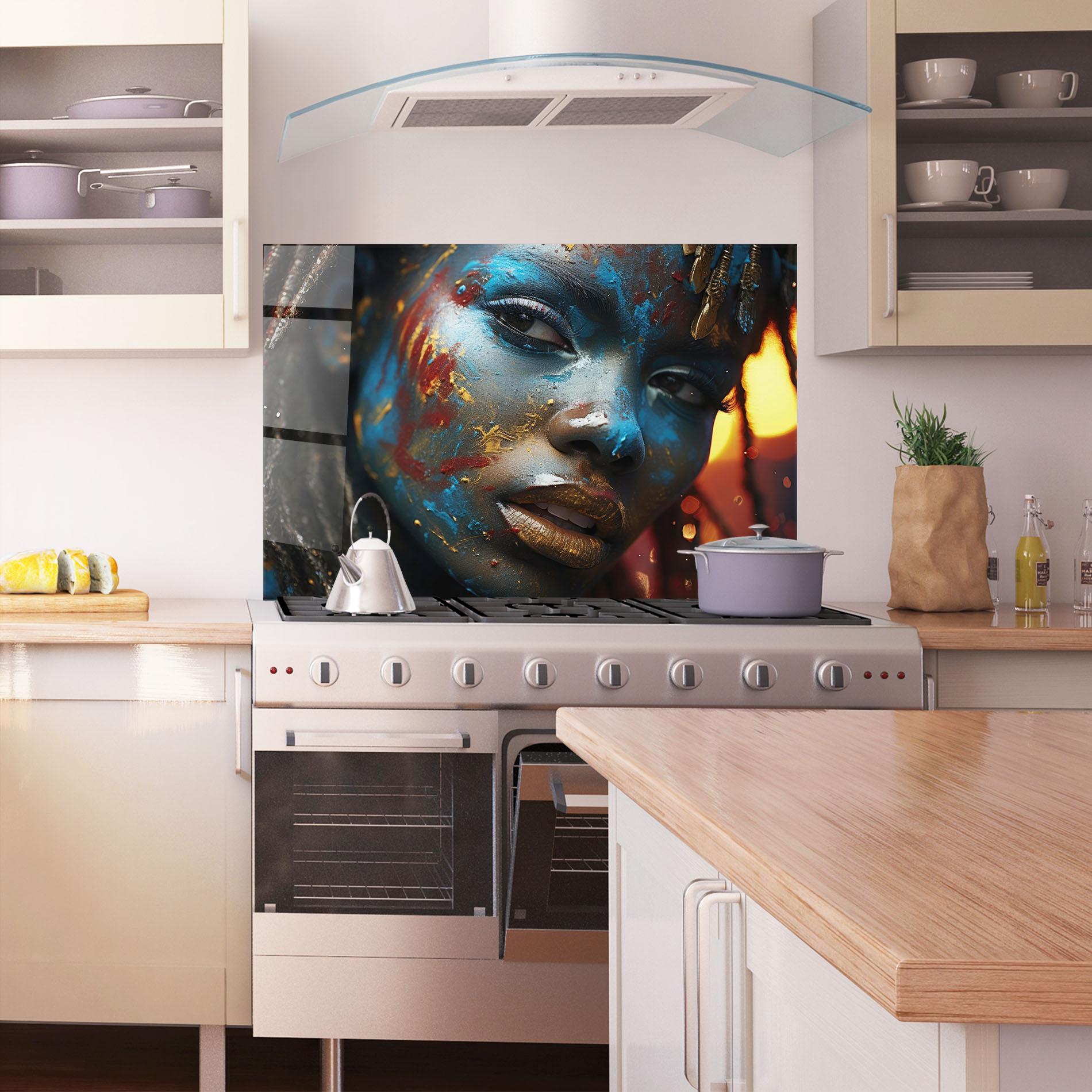 Panel Szklany do Kuchni Blue Paint Woman mockup 1