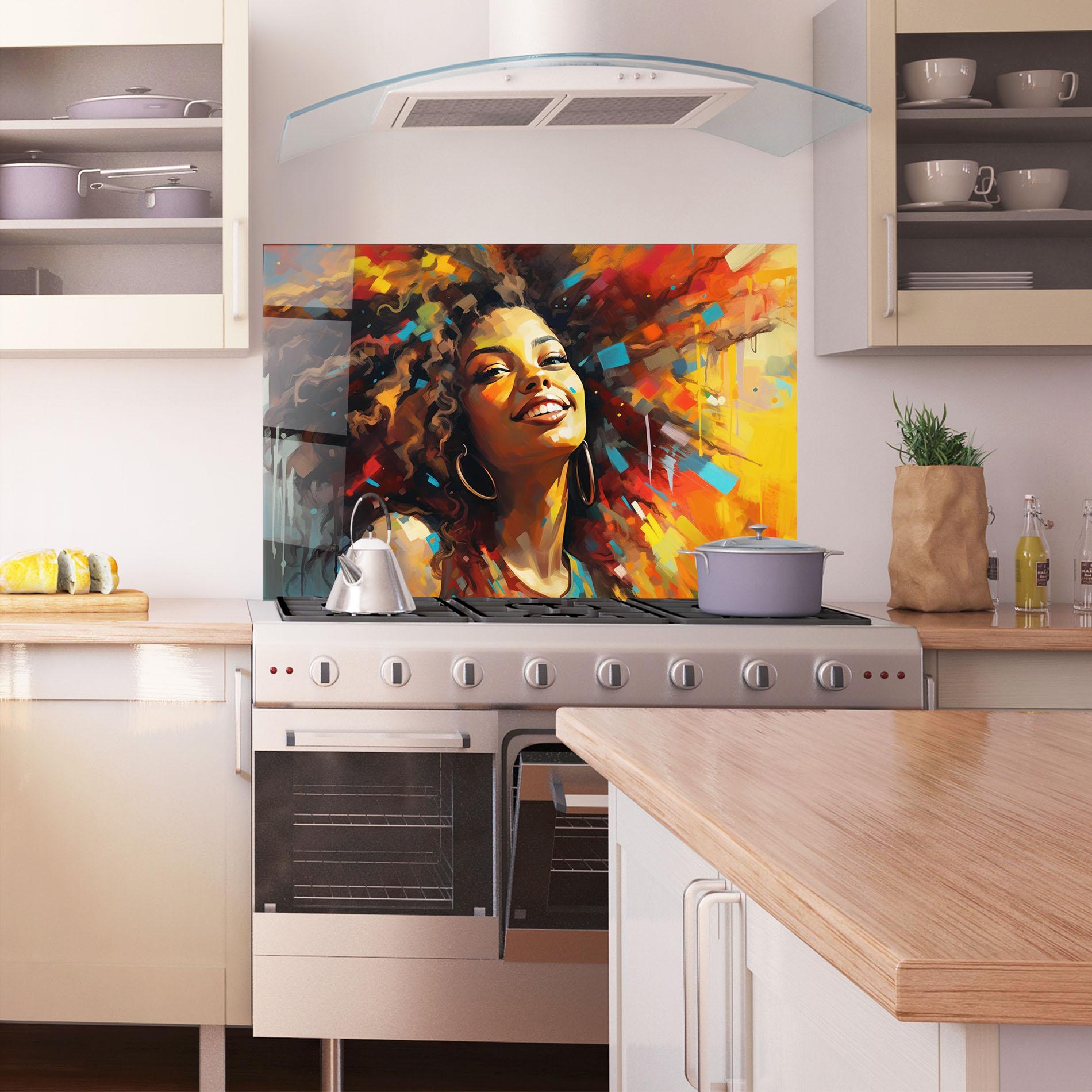 Panel Szklany do Kuchni Cheerful African Woman mockup 1
