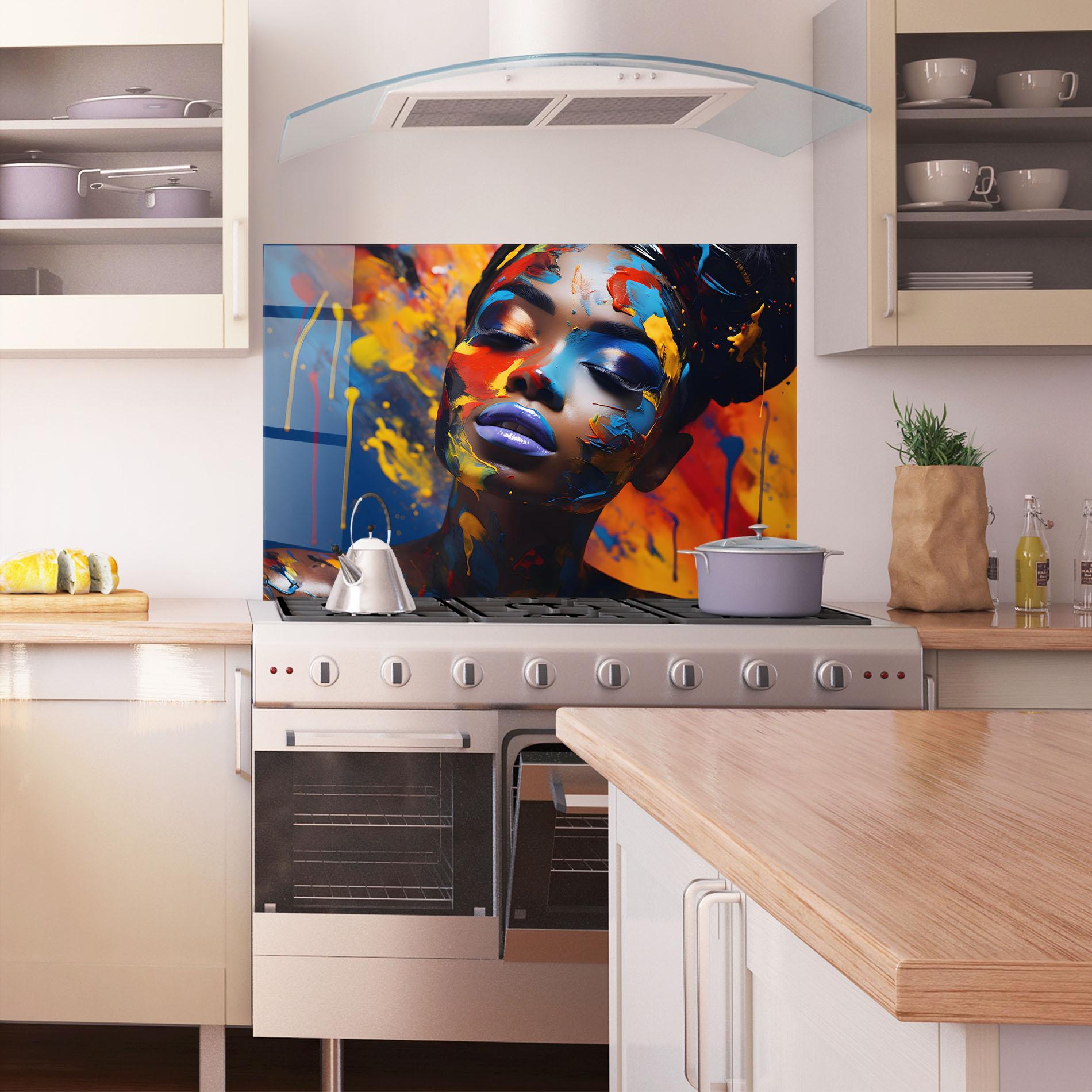 Panel Szklany do Kuchni Color Splash African Woman mockup 1