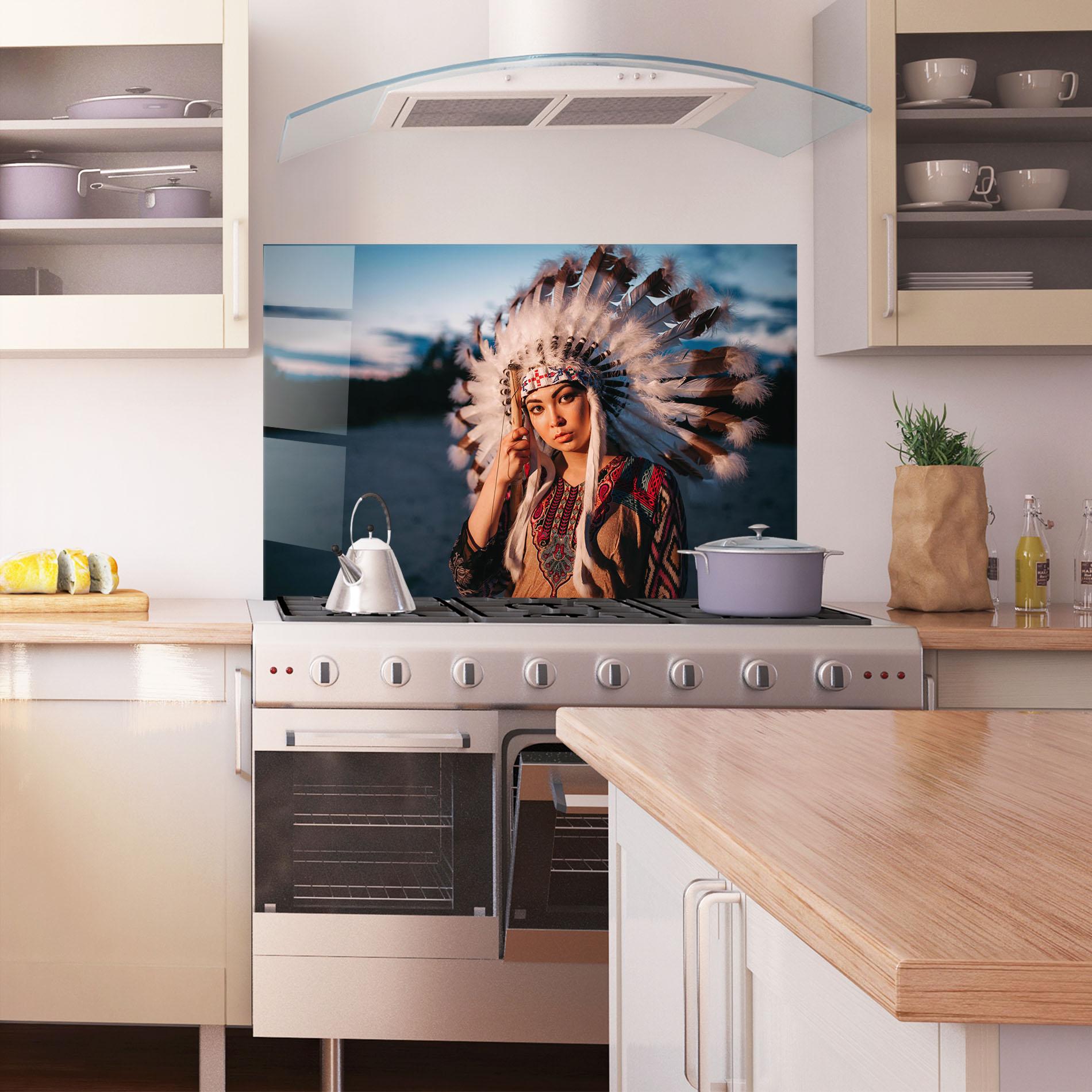 Panel Szklany do Kuchni Indian Woman Sunset mockup 1