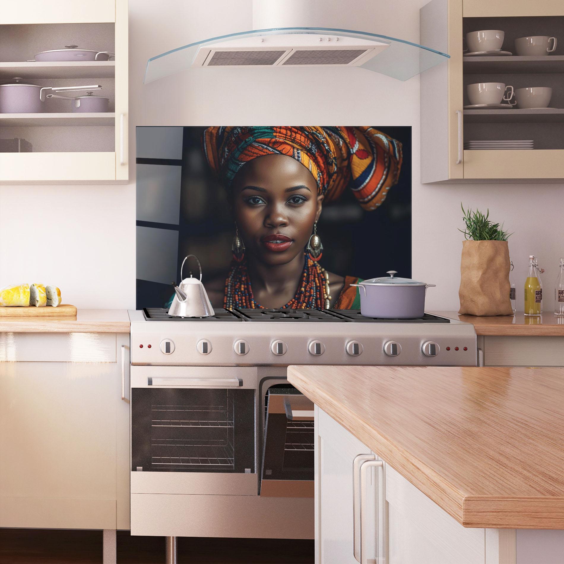 Panel Szklany do Kuchni Young African Woman mockup 1