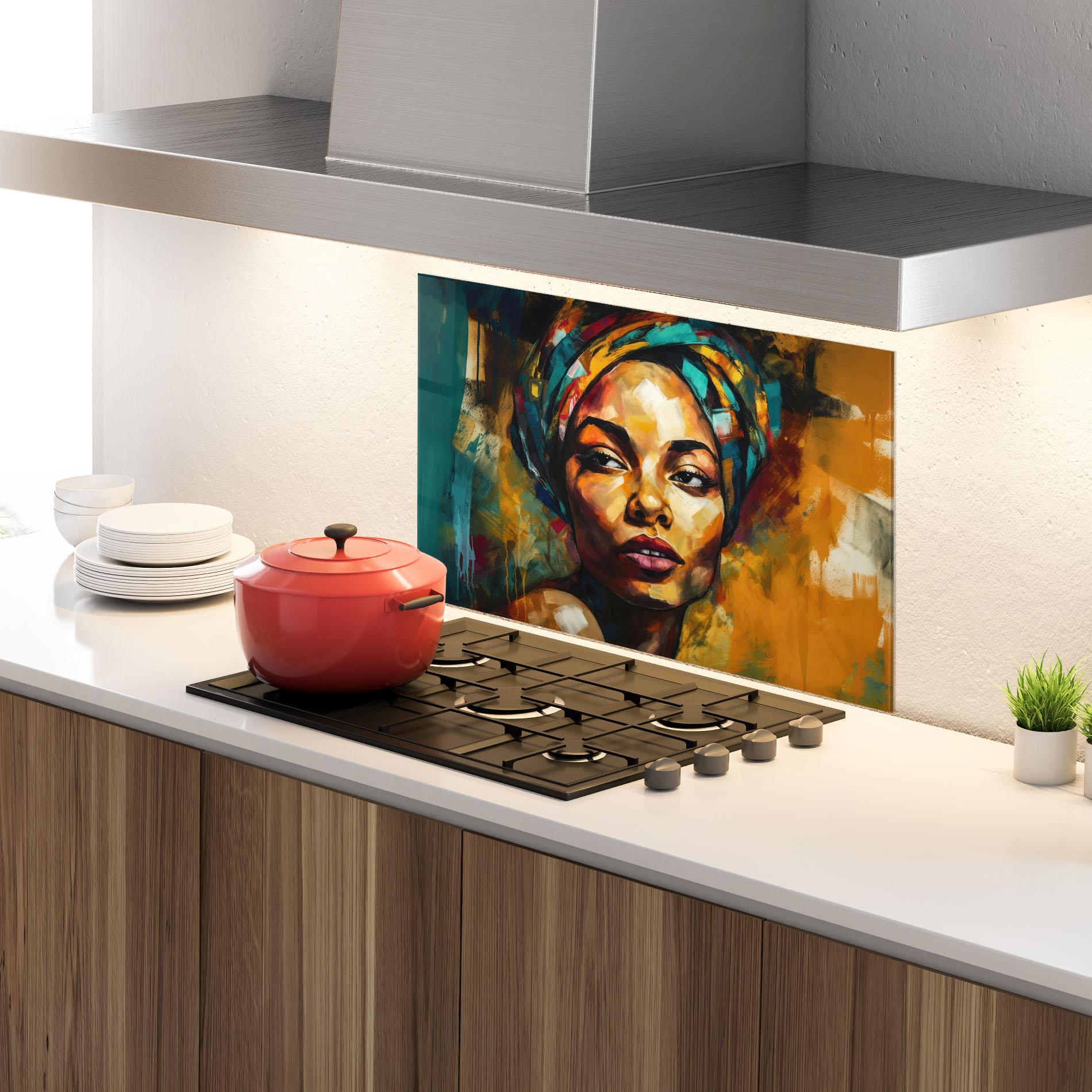 Panel Szklany do Kuchni African Woman Looking mockup 4