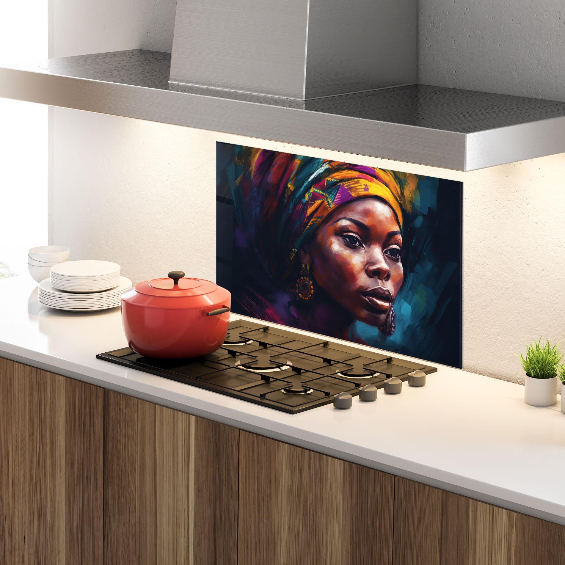 Panel Szklany do Kuchni Black Traditional Woman mockup 4