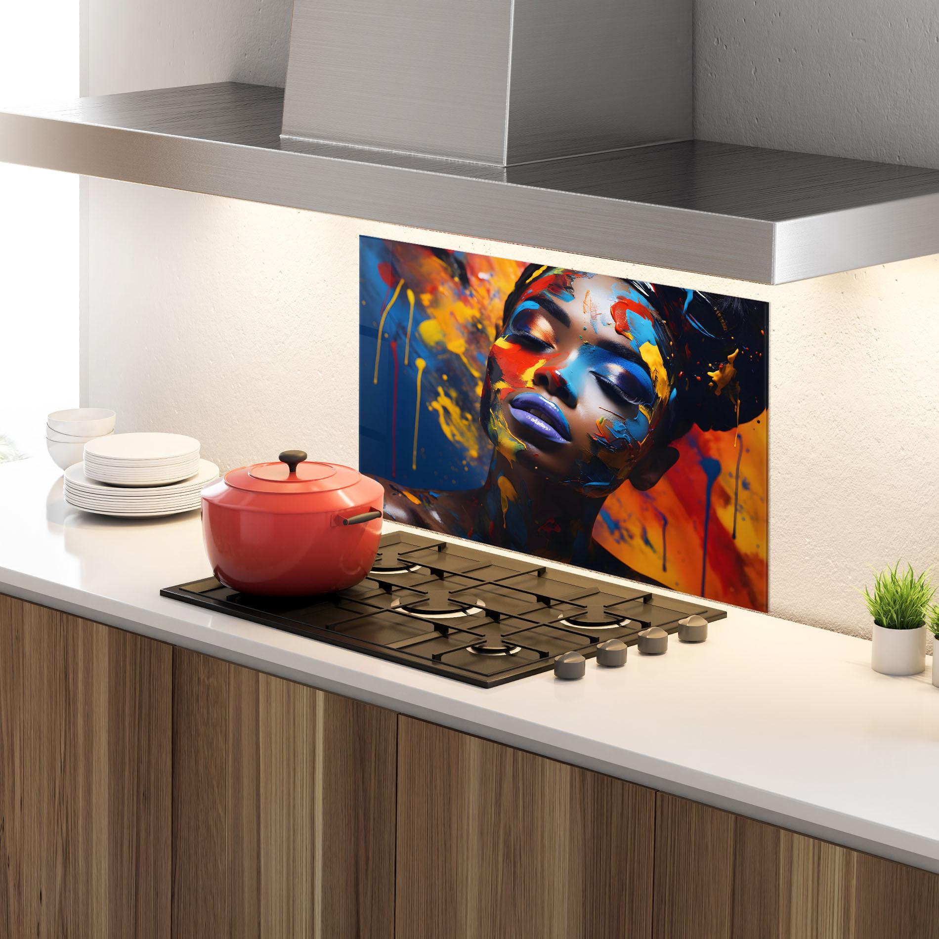 Panel Szklany do Kuchni Color Splash African Woman mockup 4