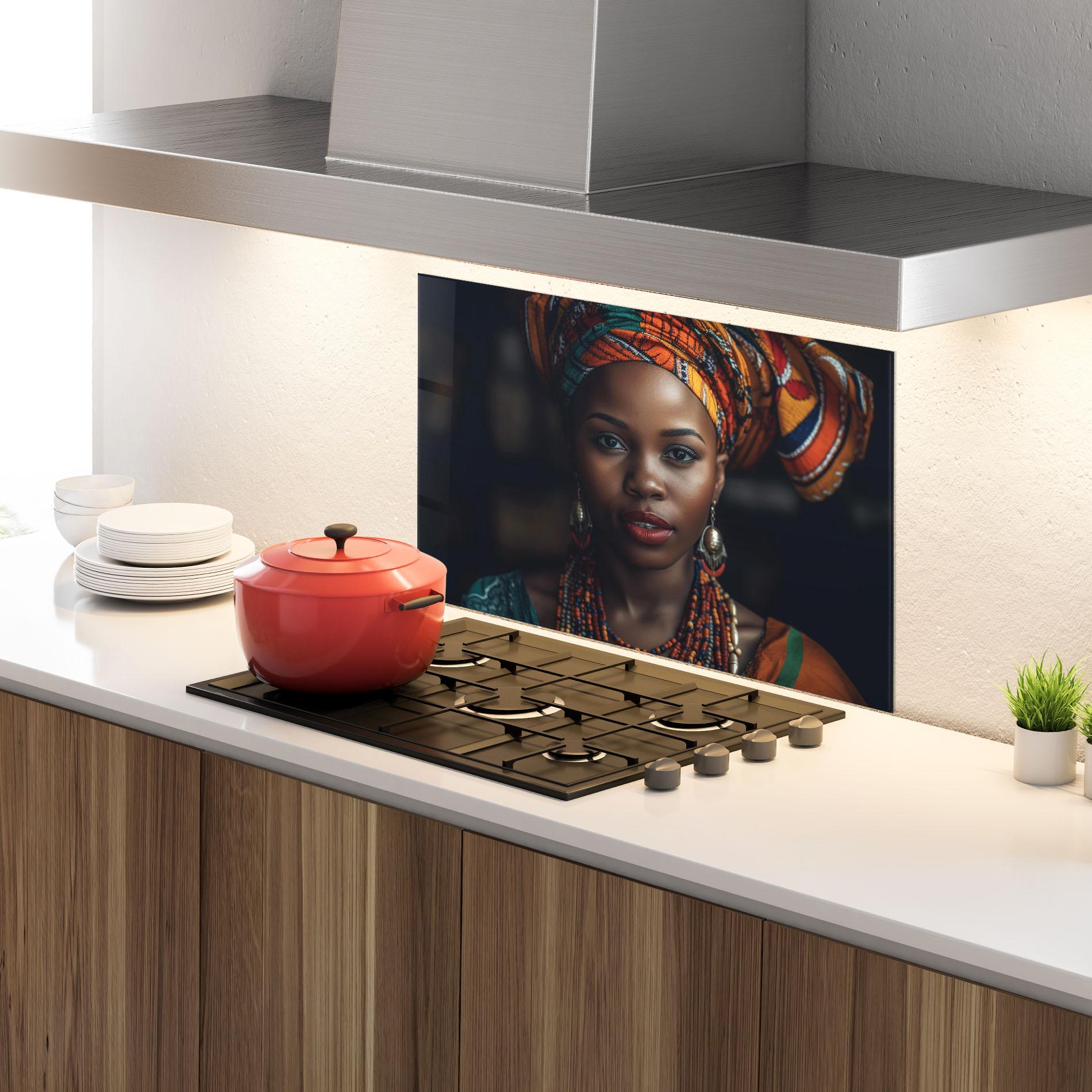 Panel Szklany do Kuchni Young African Woman mockup 4