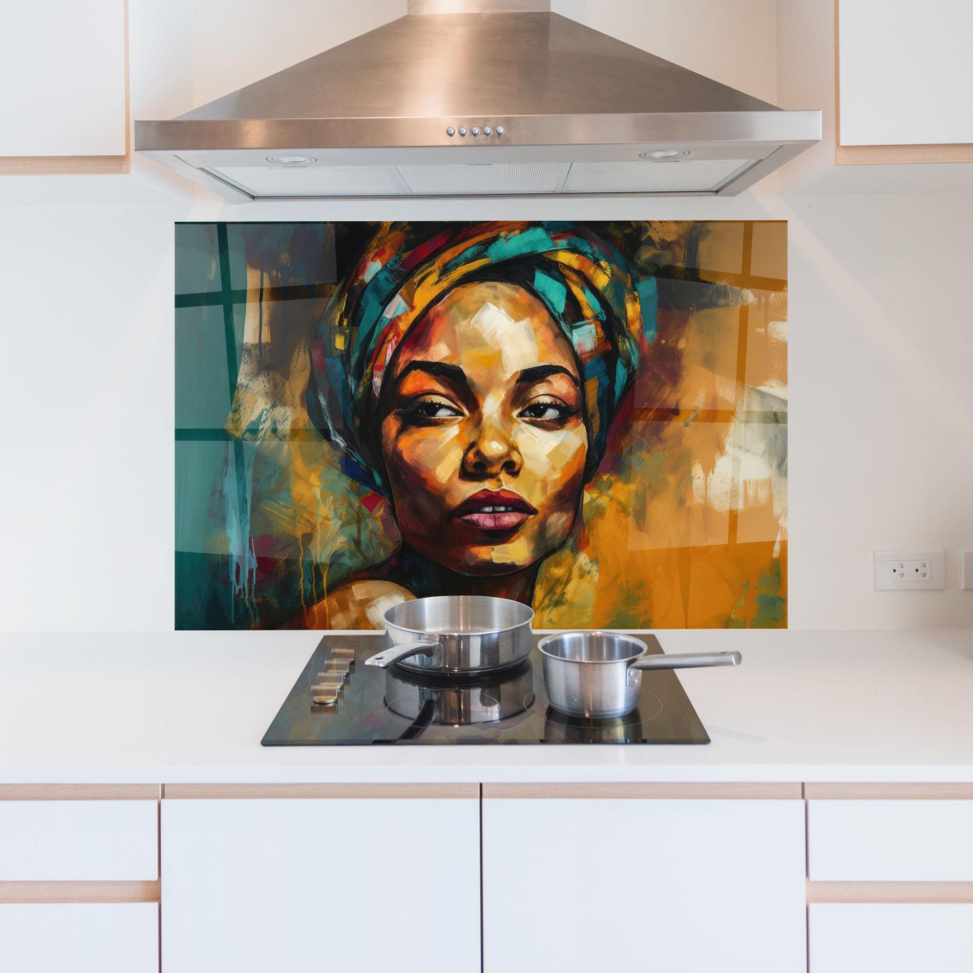 Panel Szklany do Kuchni African Woman Looking mockup 5