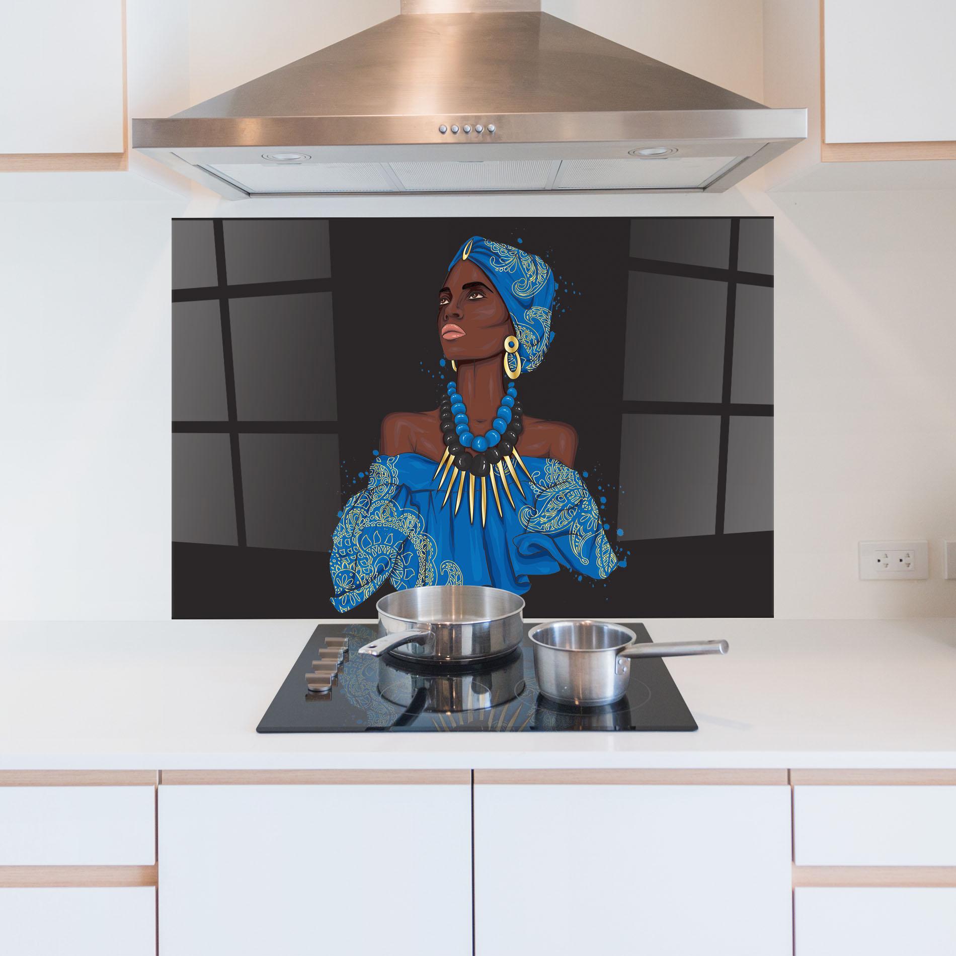 Panel Szklany do Kuchni Blue African Outfit mockup 5