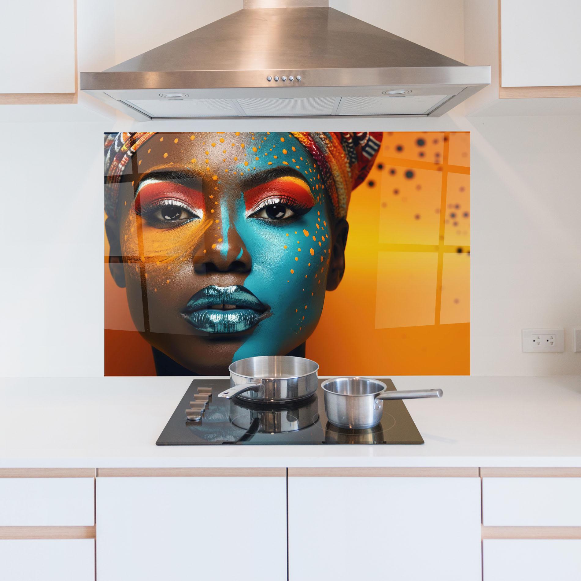 Panel Szklany do Kuchni Blue Brown Skin Woman mockup 5