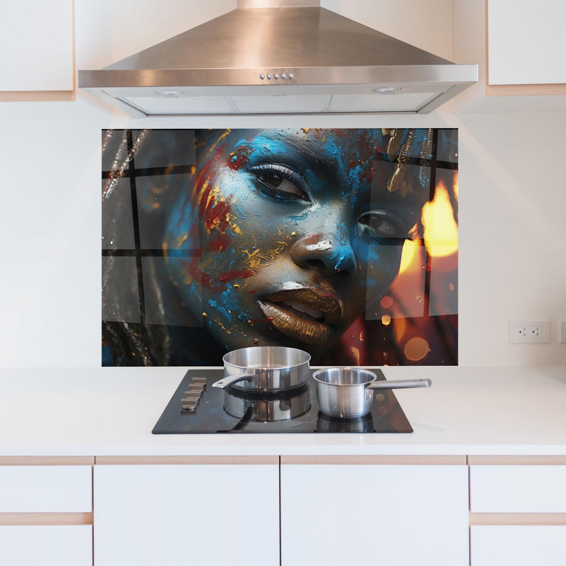 Panel Szklany do Kuchni Blue Paint Woman mockup 5