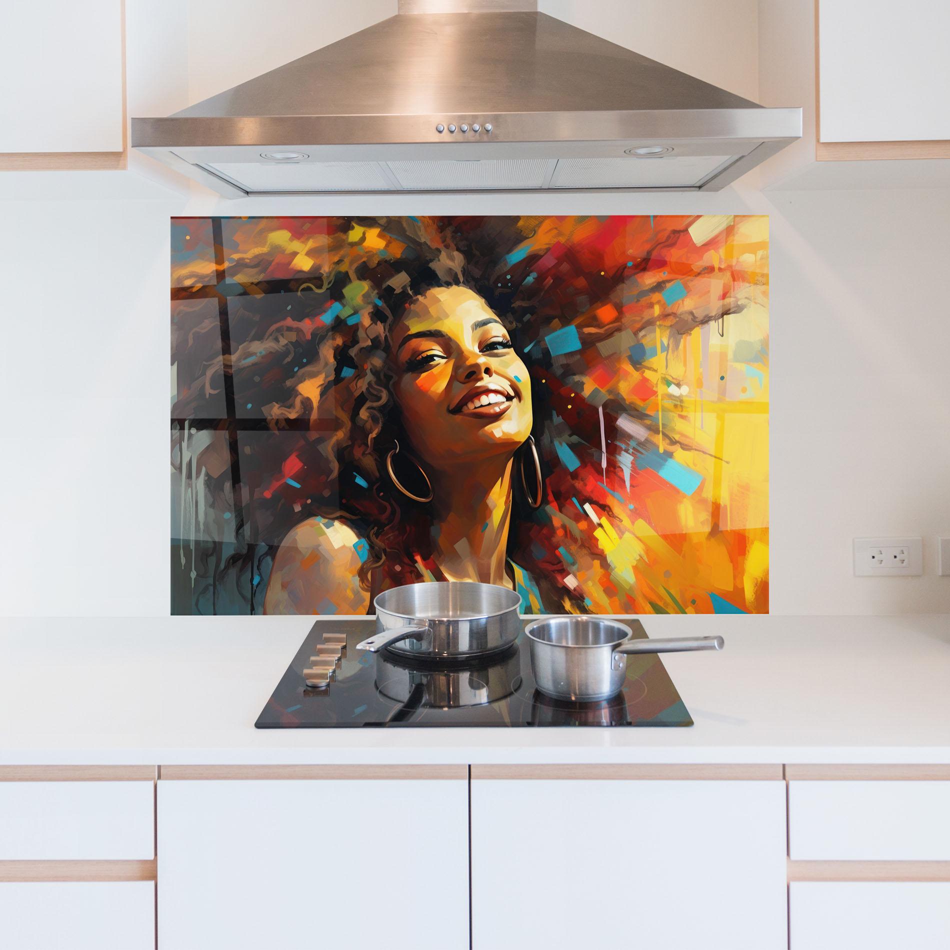 Panel Szklany do Kuchni Cheerful African Woman mockup 5