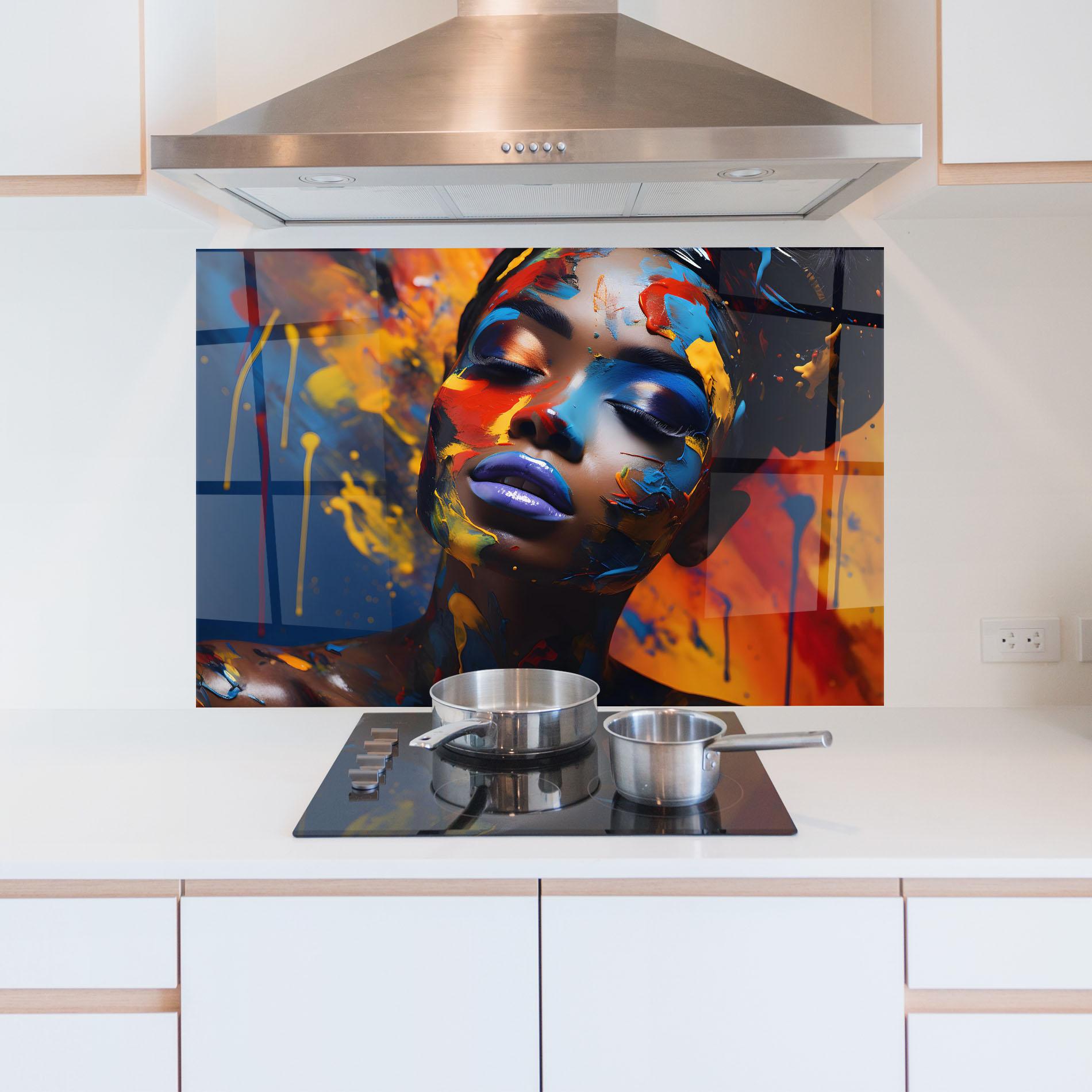 Panel Szklany do Kuchni Color Splash African Woman mockup 5