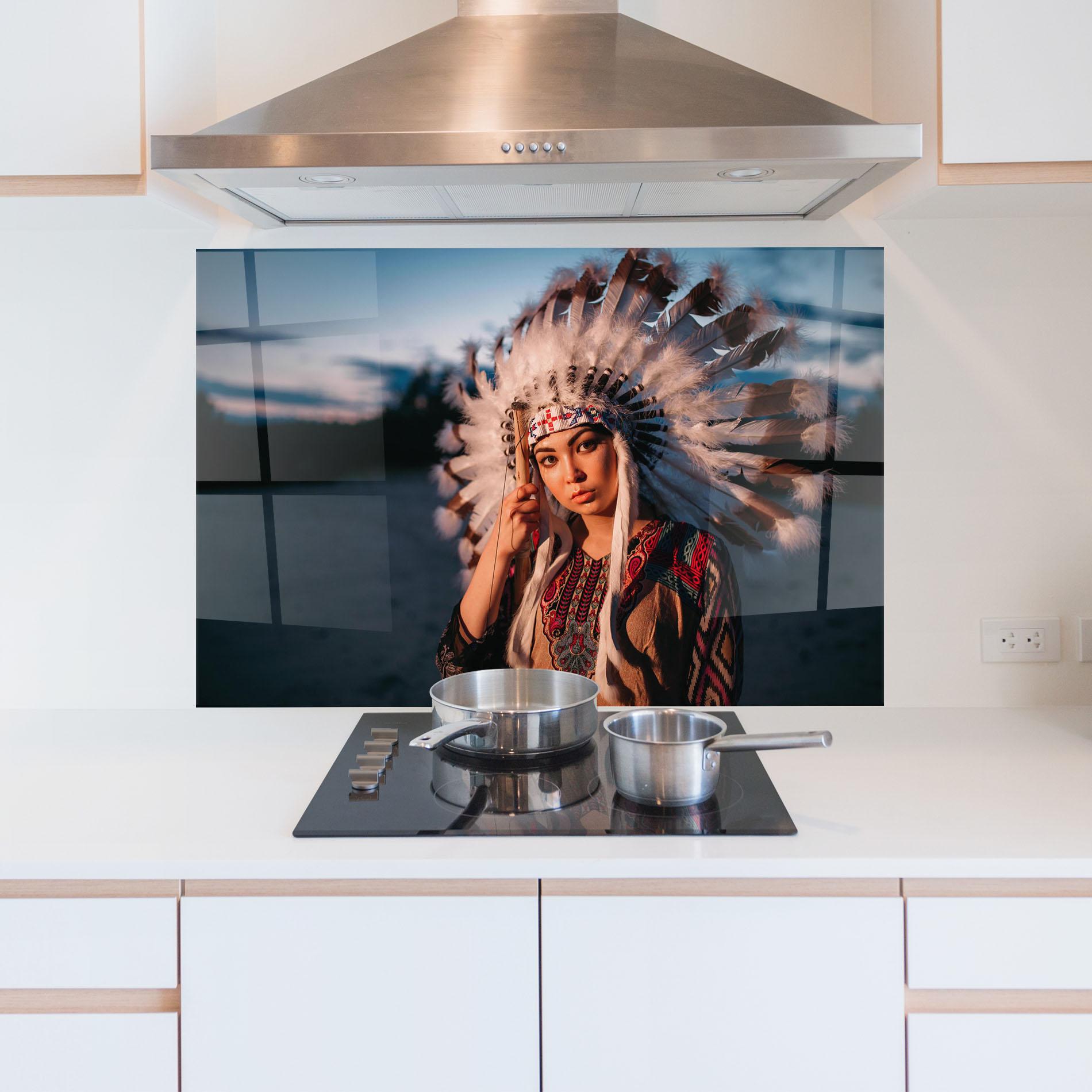 Panel Szklany do Kuchni Indian Woman Sunset mockup 5