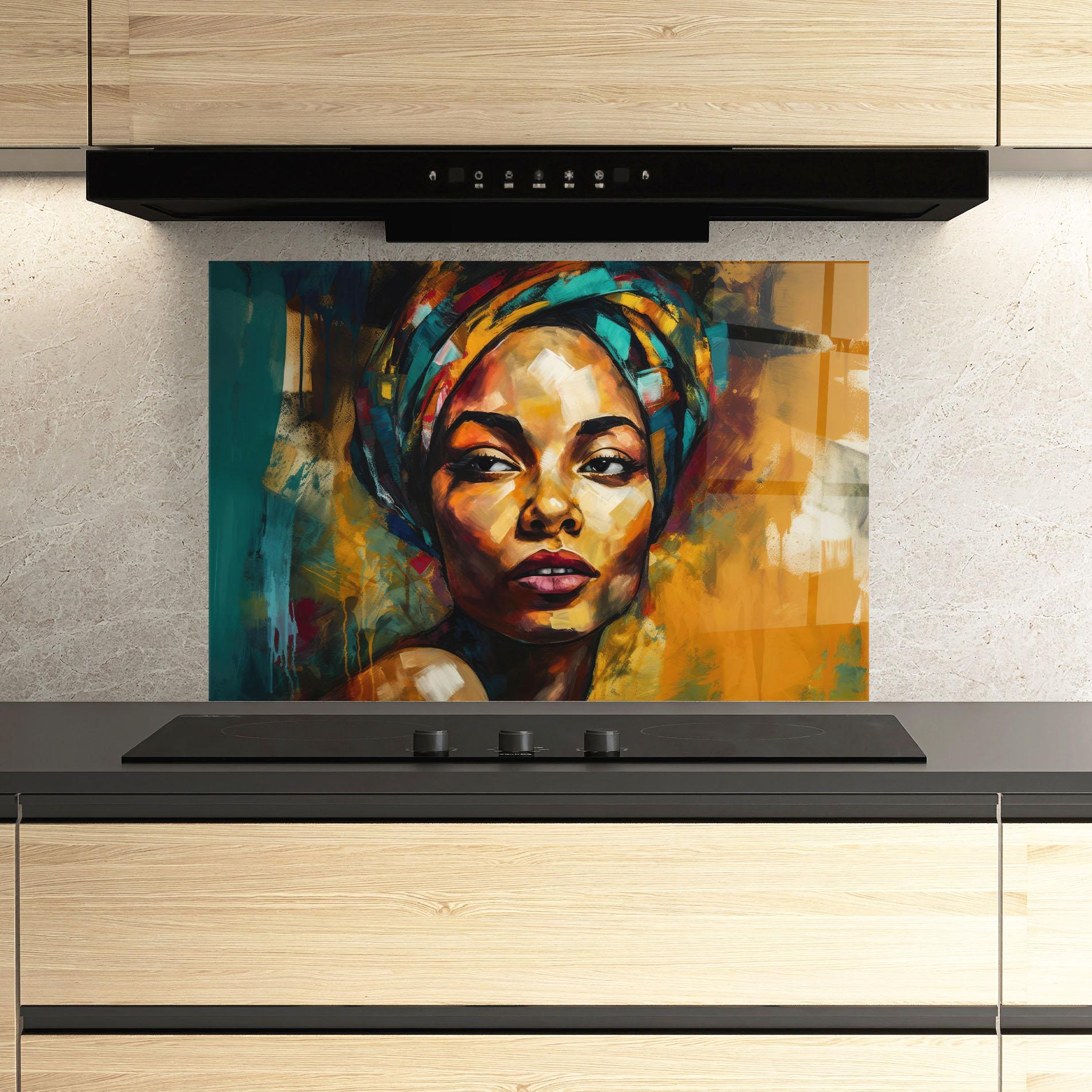 Panel Szklany do Kuchni African Woman Looking mockup 3