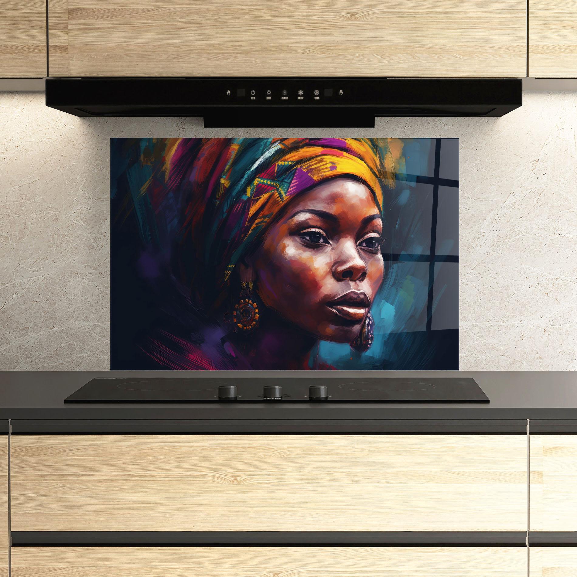 Panel Szklany do Kuchni Black Traditional Woman mockup 3