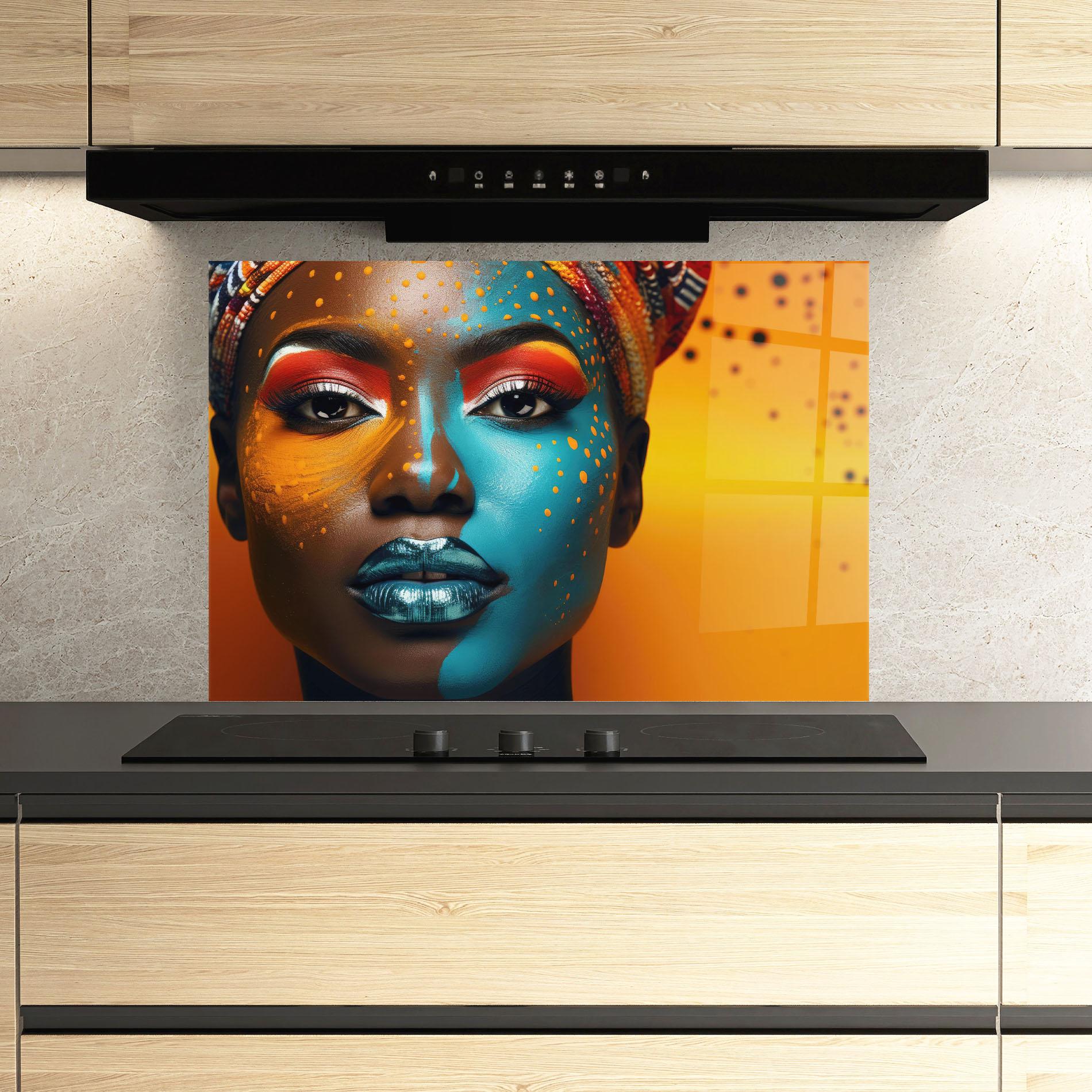 Panel Szklany do Kuchni Blue Brown Skin Woman mockup 3