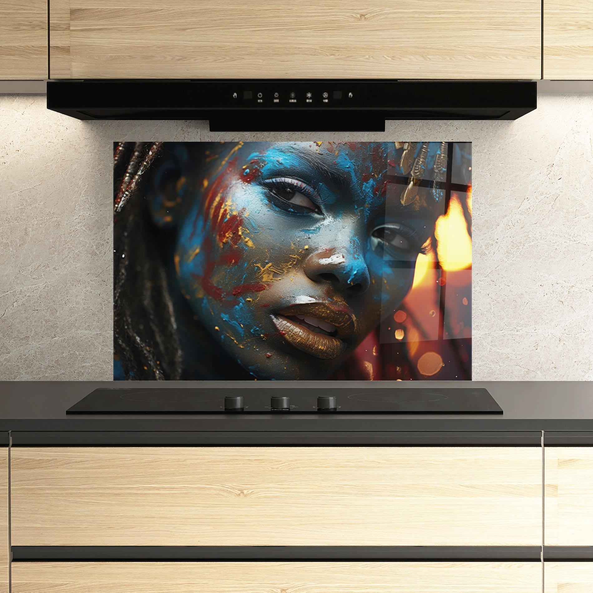 Panel Szklany do Kuchni Blue Paint Woman mockup 3