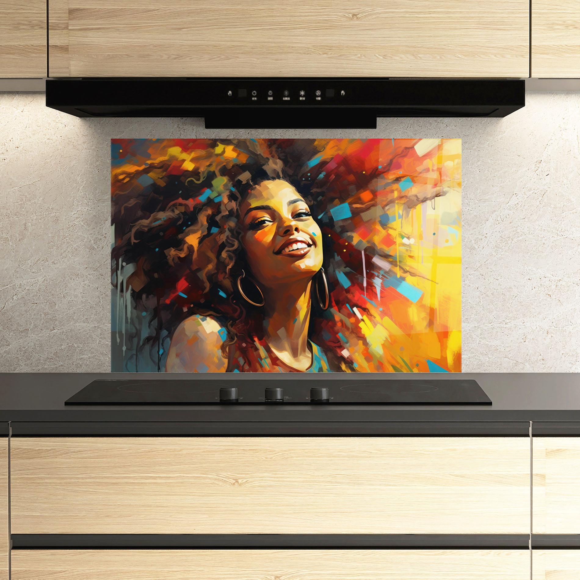 Panel Szklany do Kuchni Cheerful African Woman mockup 3