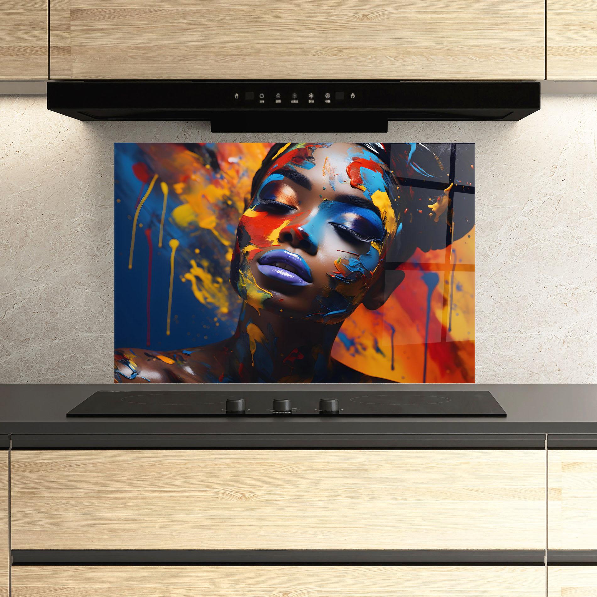 Panel Szklany do Kuchni Color Splash African Woman mockup 3