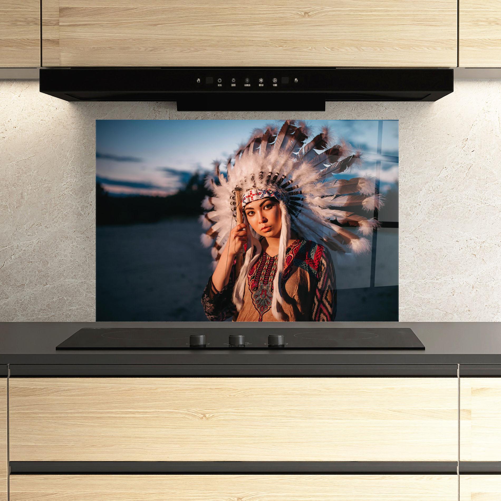 Panel Szklany do Kuchni Indian Woman Sunset mockup 3