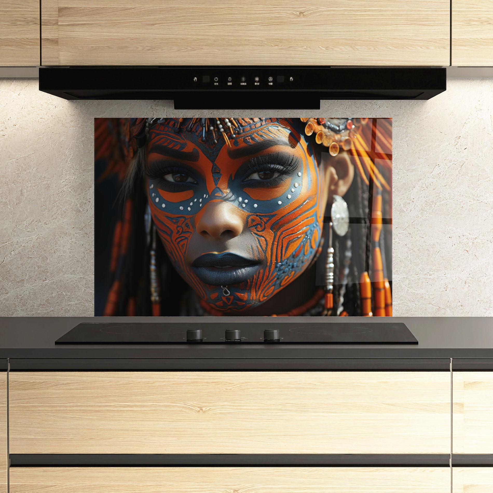 Panel Szklany do Kuchni Orange Tribal Paint mockup 3