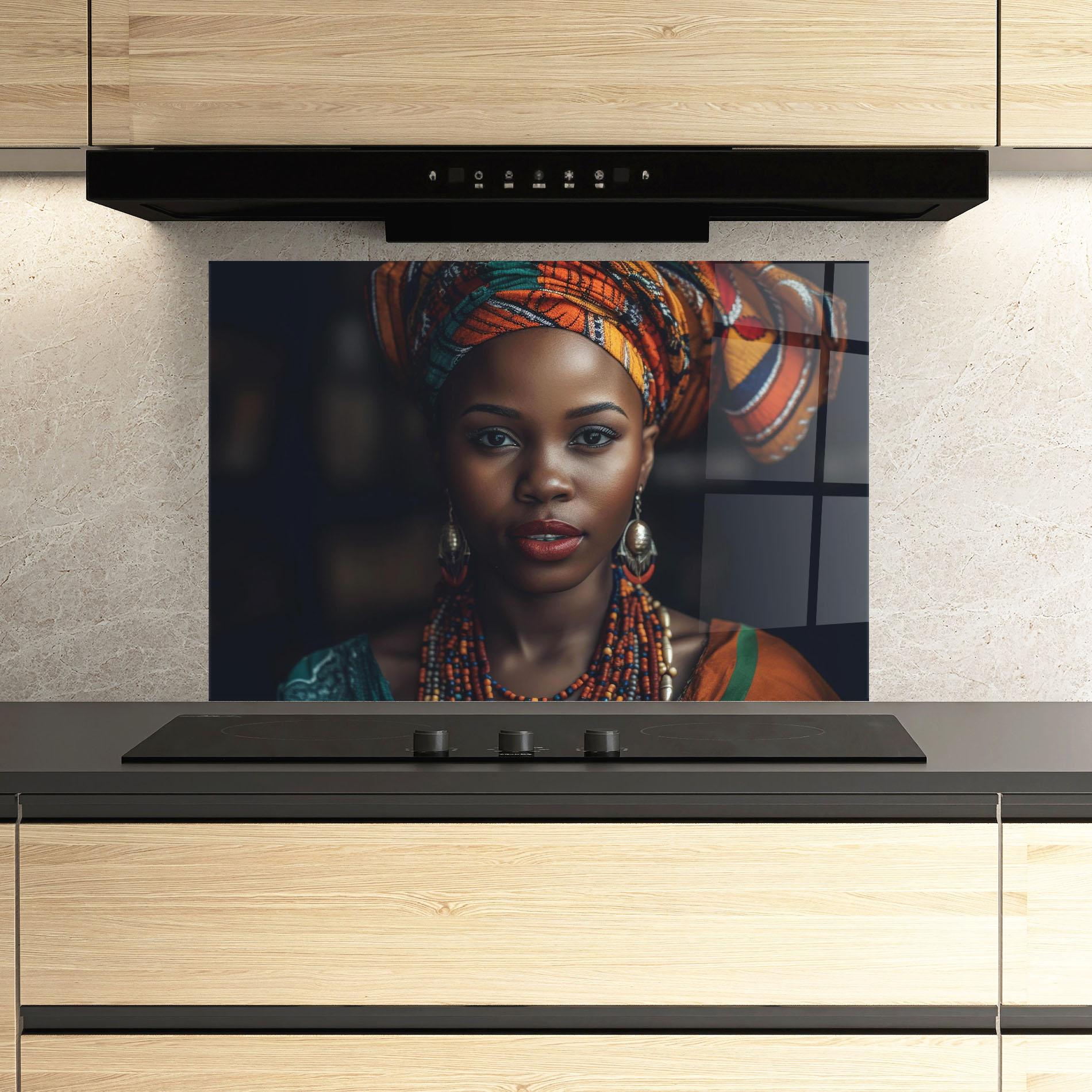 Panel Szklany do Kuchni Young African Woman mockup 3