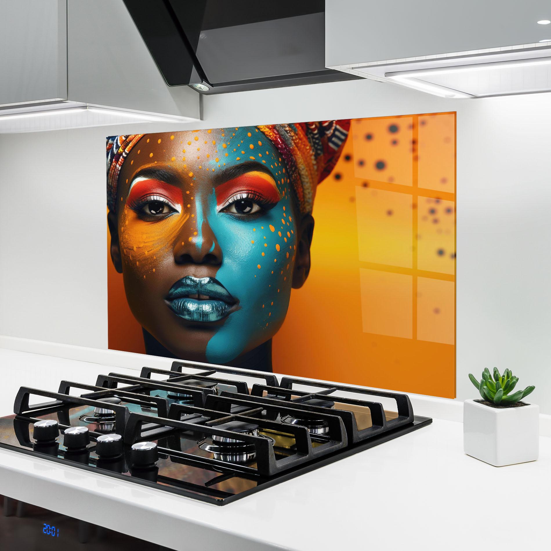 Panel Szklany do Kuchni Blue Brown Skin Woman mockup 6