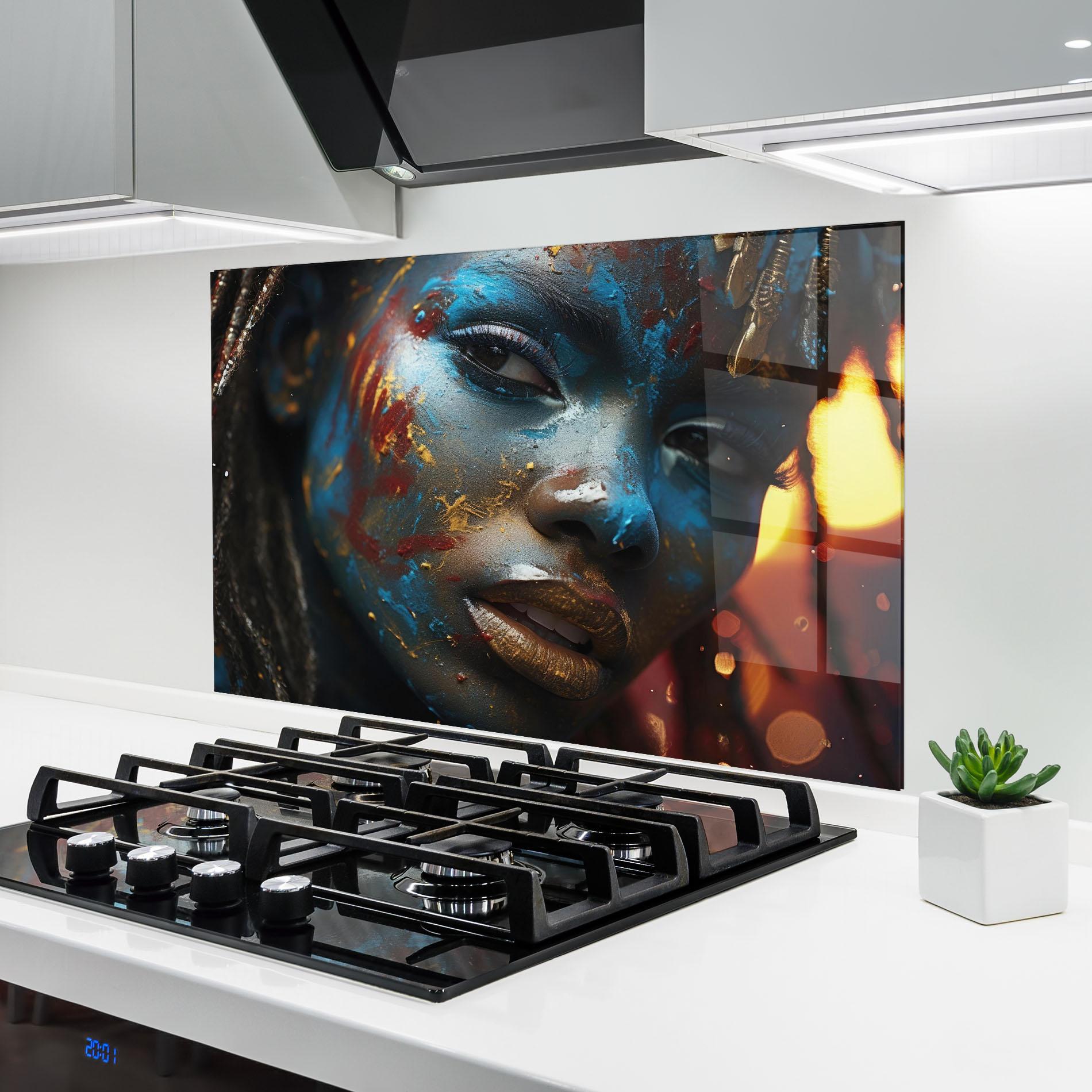 Panel Szklany do Kuchni Blue Paint Woman mockup 6