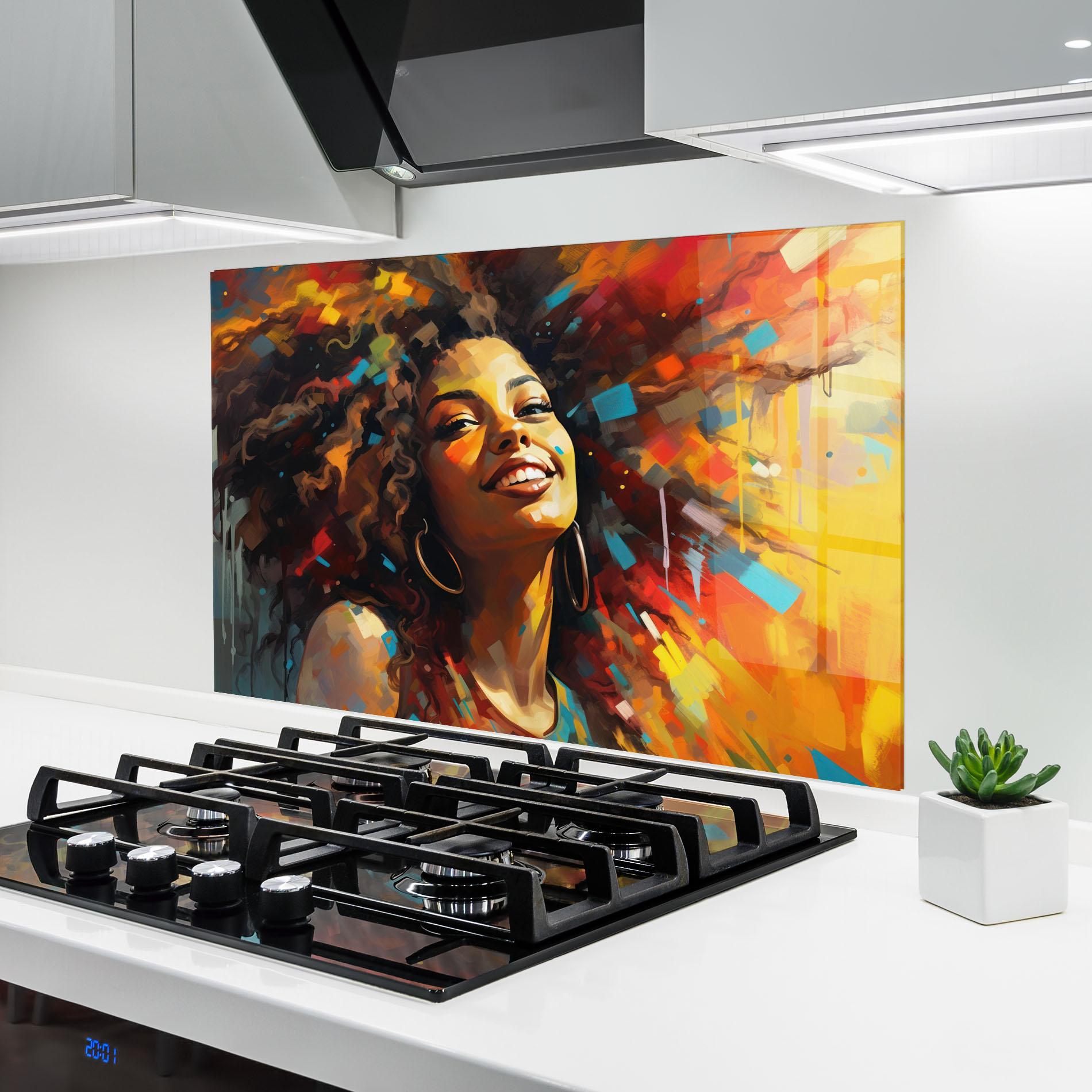 Panel Szklany do Kuchni Cheerful African Woman mockup 6