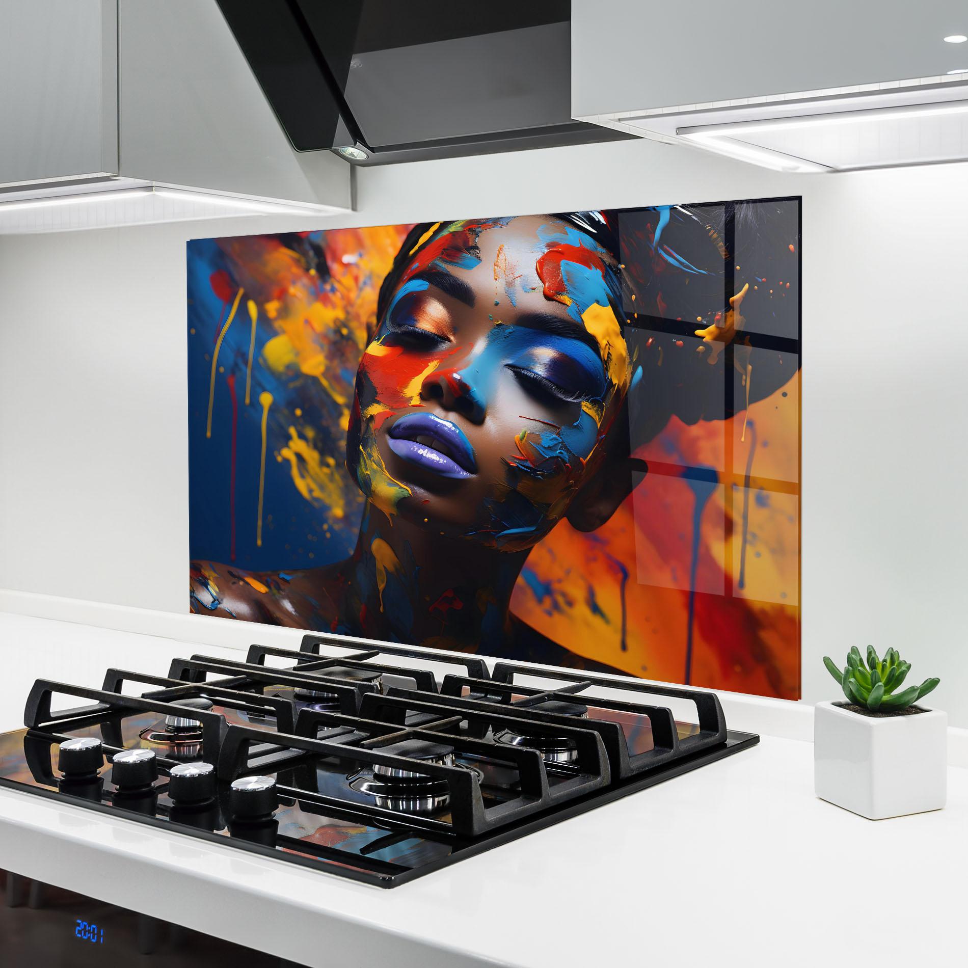 Panel Szklany do Kuchni Color Splash African Woman mockup 6