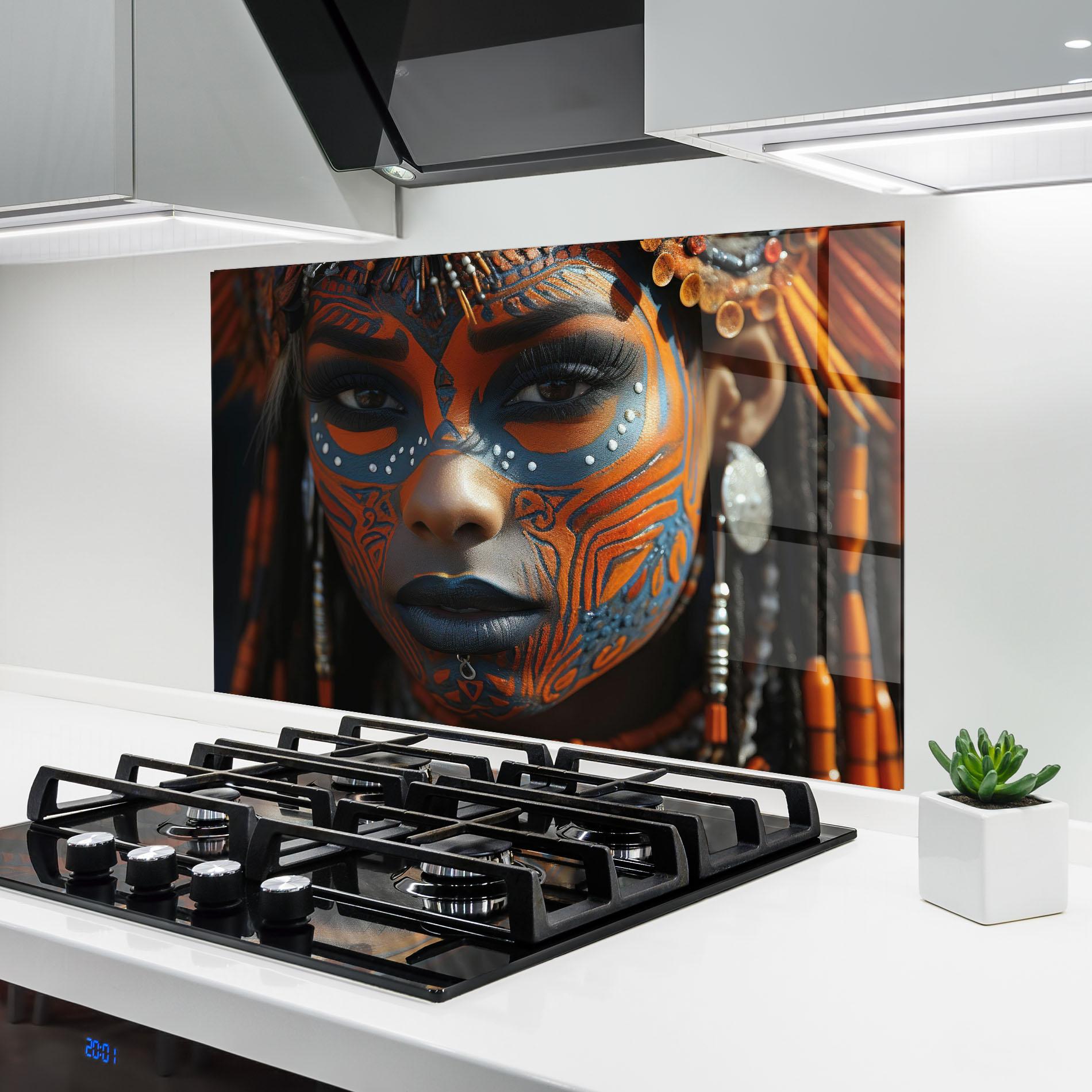 Panel Szklany do Kuchni Orange Tribal Paint mockup 6