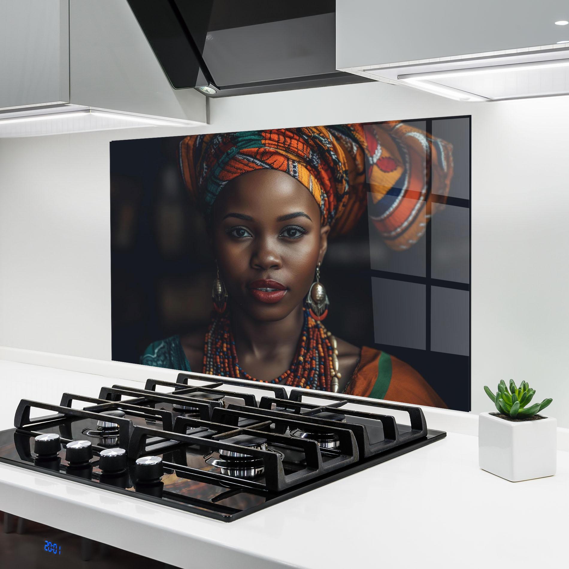 Panel Szklany do Kuchni Young African Woman mockup 6