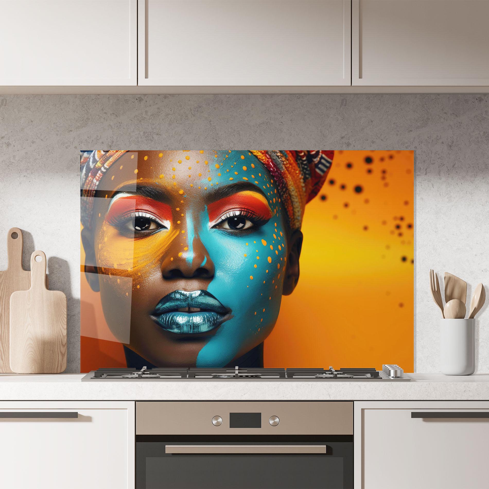 Panel Szklany do Kuchni Blue Brown Skin Woman mockup 7