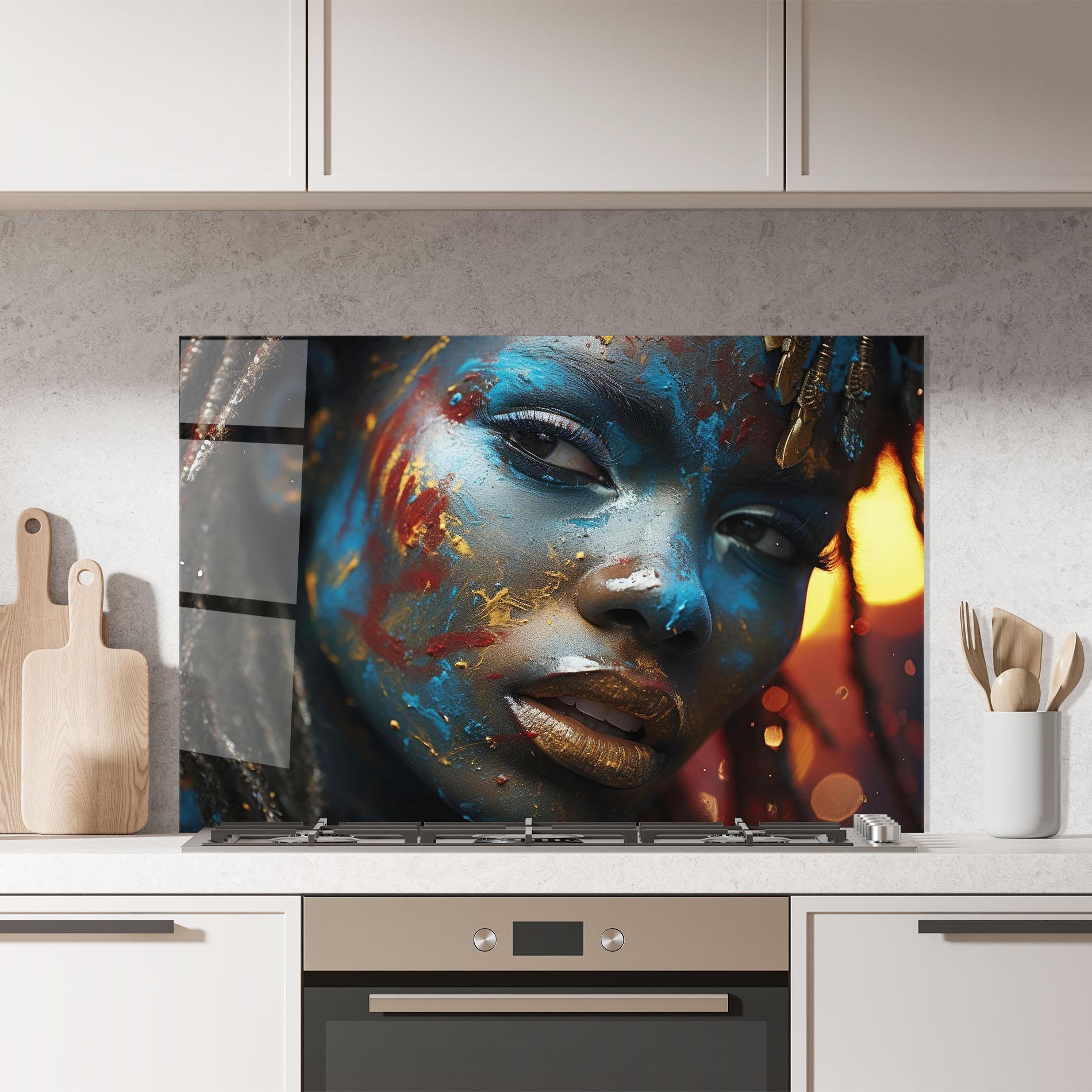 Panel Szklany do Kuchni Blue Paint Woman mockup 7