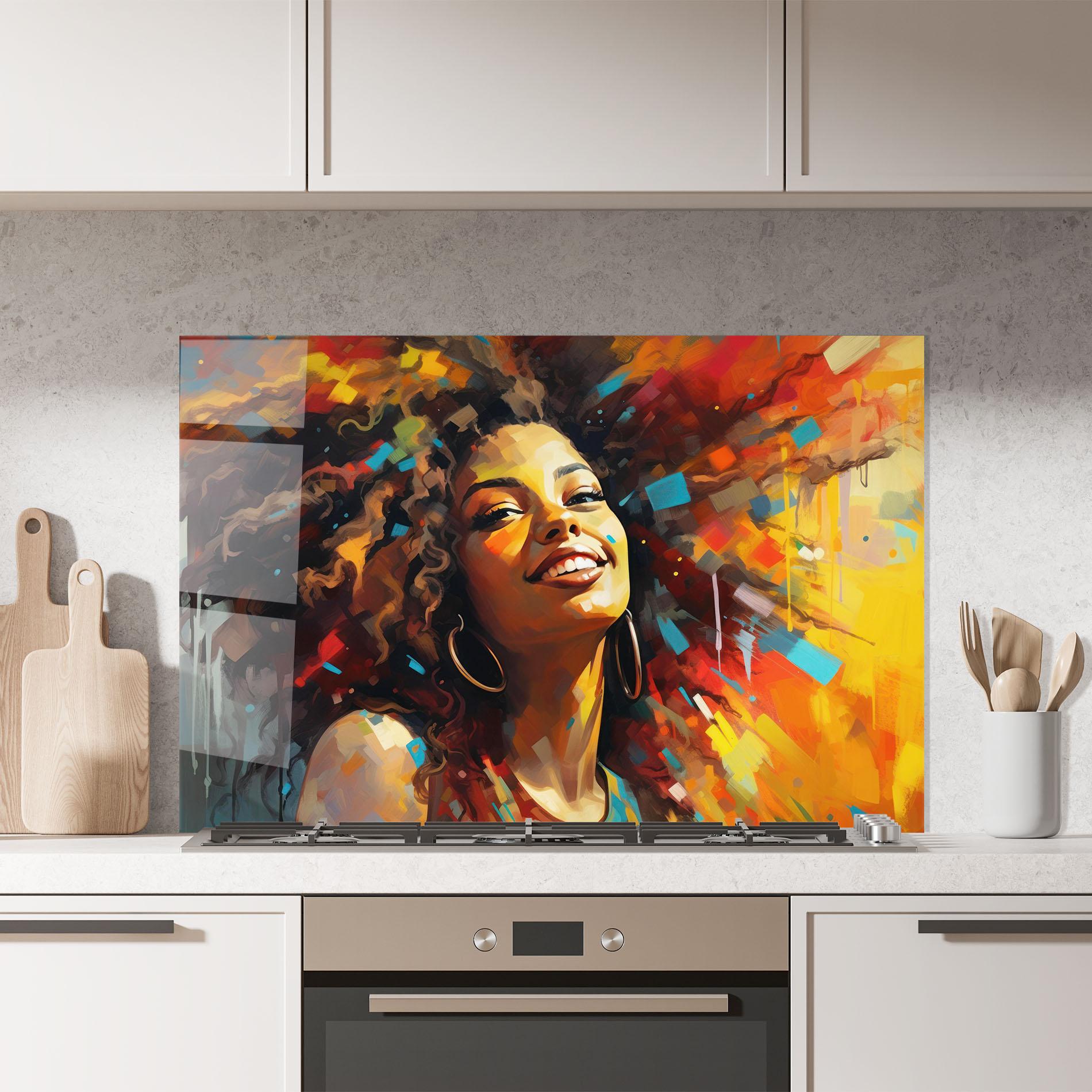 Panel Szklany do Kuchni Cheerful African Woman mockup 7