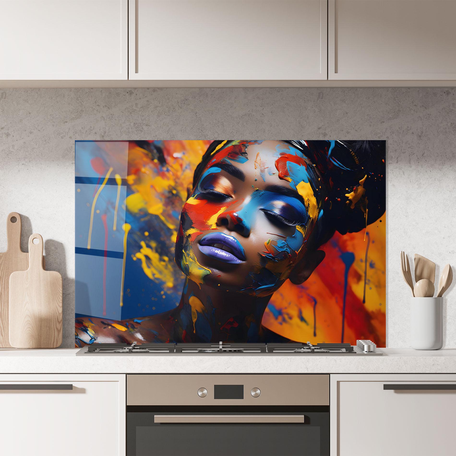 Panel Szklany do Kuchni Color Splash African Woman mockup 7