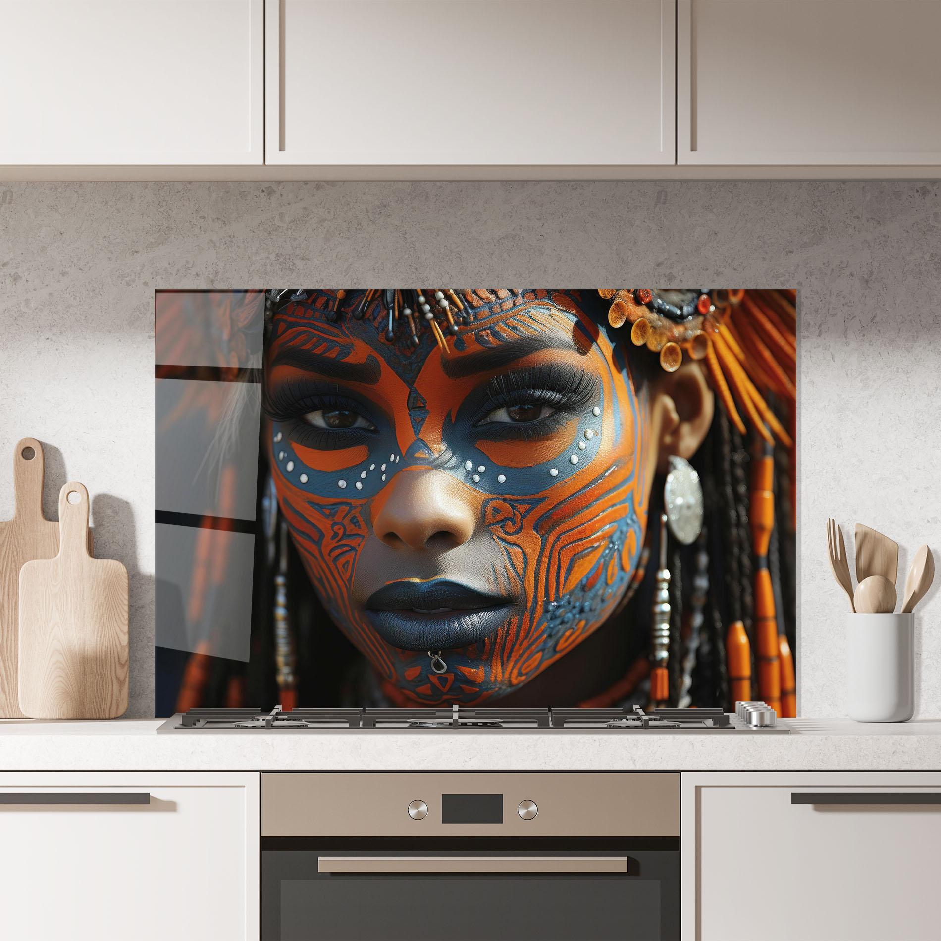 Panel Szklany do Kuchni Orange Tribal Paint mockup 7