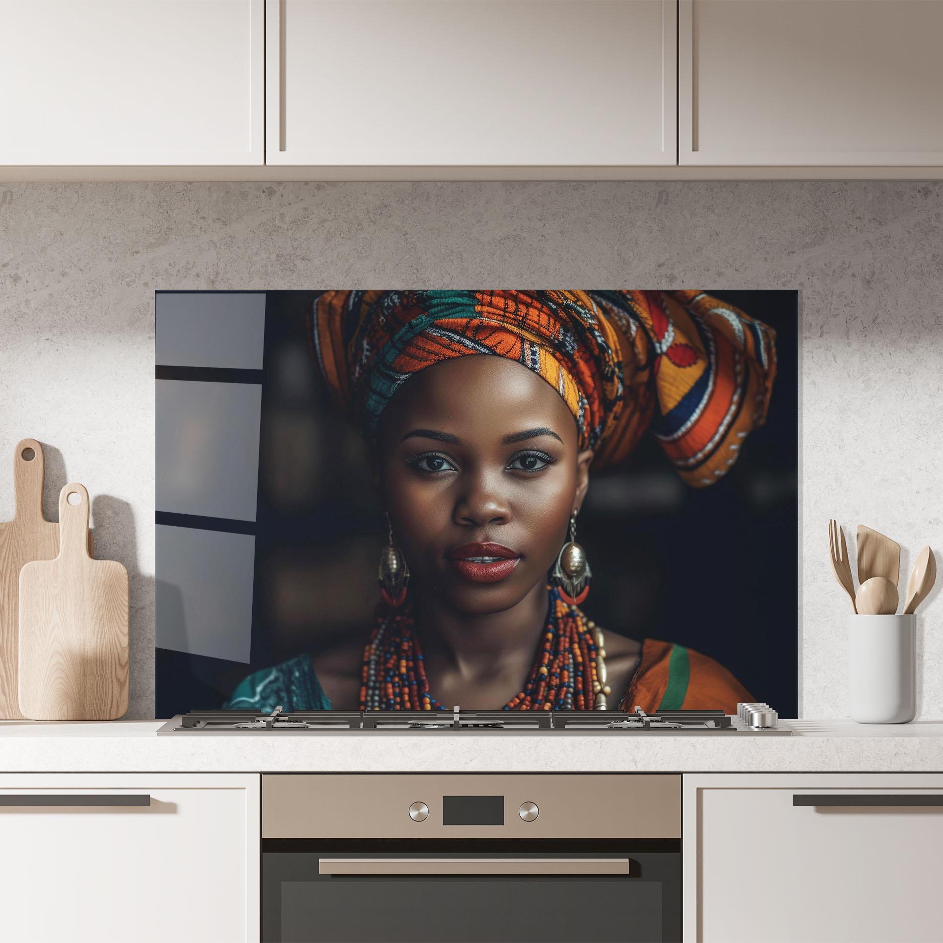 Panel Szklany do Kuchni Young African Woman mockup 7